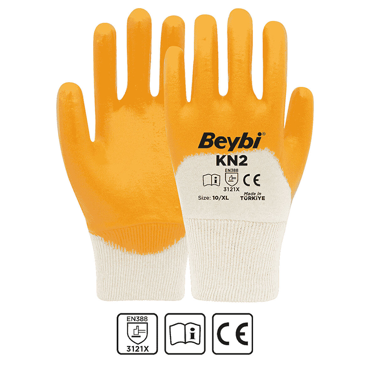 Beybi Kn2 Sarı Lateks Kaplı İş Eldiveni - 12’Li Paket | Kaymaz, Esnek Ve Konforlu Koruma