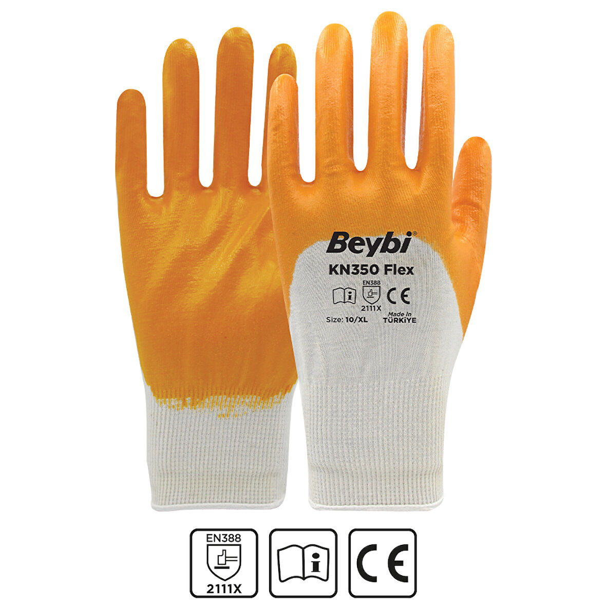 Beybi Kn350 Flex Sarı Lateks Kaplı İş Eldiveni - 12’Li Paket | Tam Koruma & Güçlü Kavrama