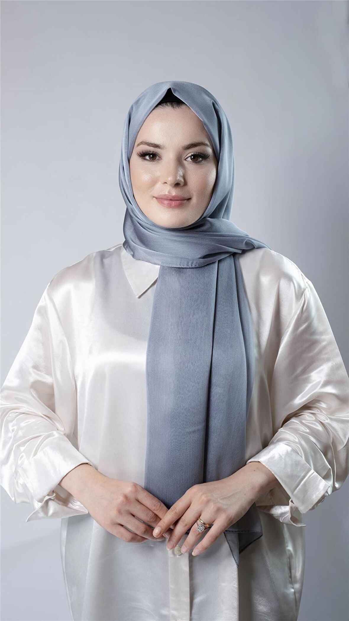 Antrasit Düz Klasik Şal Şifon Kumaş Janjan Abiye 202108_25