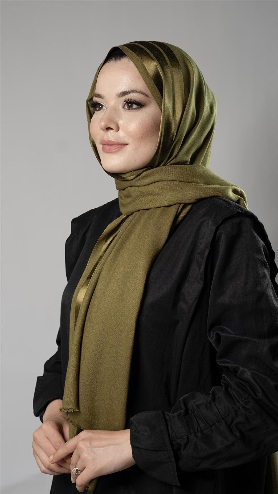 Yağ Yeşili Şerit Çizgili Şal Viskon Kumaş Bursa Dolama 202109_36