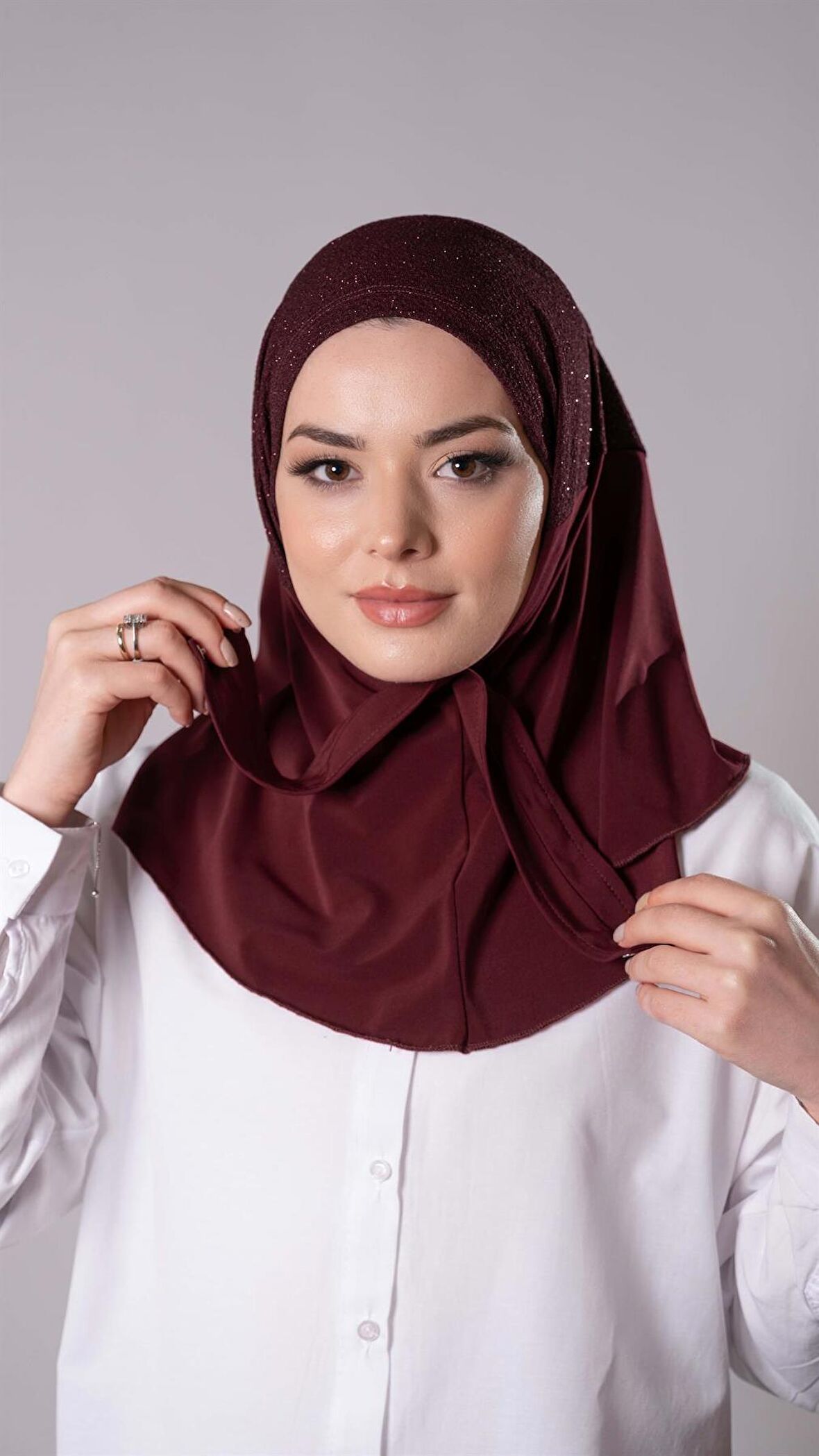 Bordo Pratik Hazır Geçmeli Tesettür Eşarp Sandy Kumaş Arkadan Çıtçıtlı 2206_16