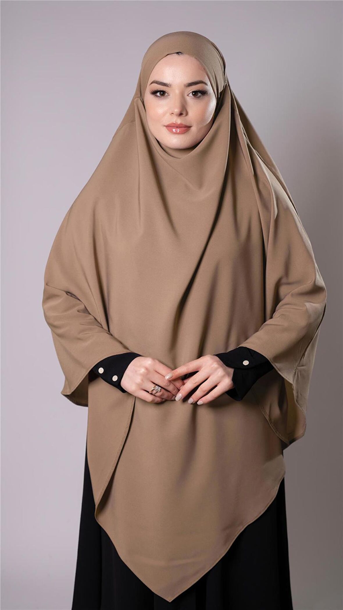 Koyu Bej Pratik Hazır Geçmeli Tesettür Eşarp Medine İpeği Bağcıklı Sufle Hijab 2301_44