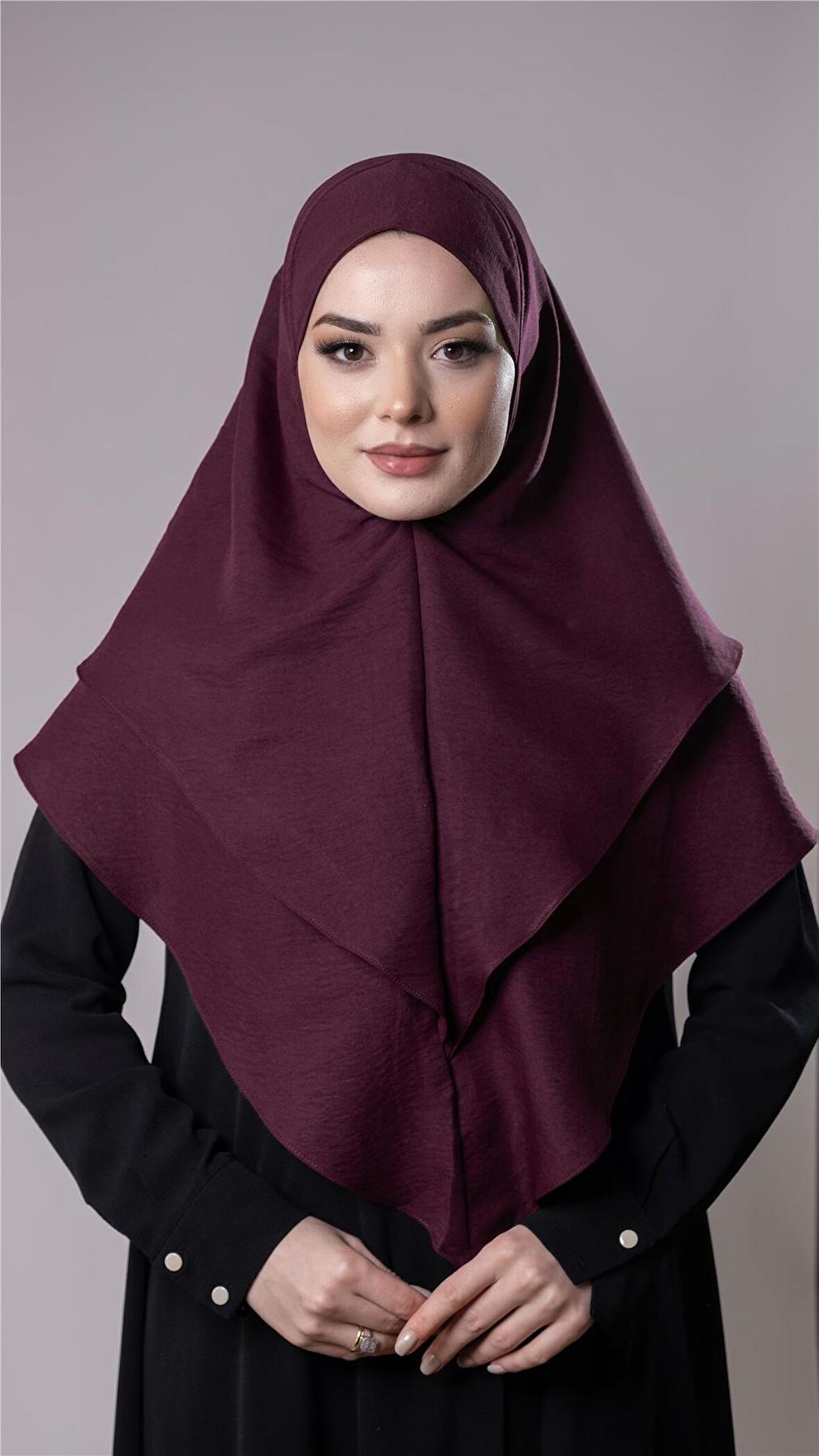 Bordo Pratik Hazır Geçmeli Tesettür Eşarp Pamuk Caz Kumaş Çift Katlı Düz Hijab 2303_16