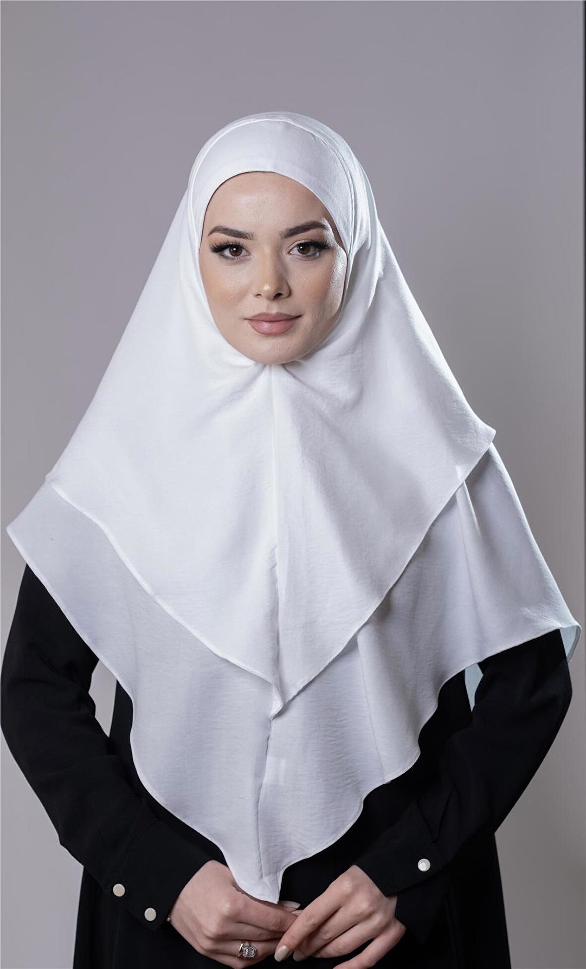Krem Pratik Hazır Geçmeli Tesettür Eşarp Pamuk Caz Kumaş Çift Katlı Düz Hijab 2303_40