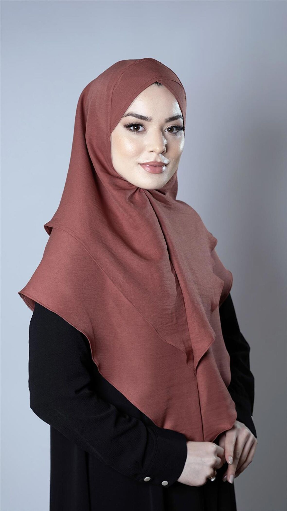 Kiremit Pratik Hazır Geçmeli Tesettür Eşarp Pamuk Caz Kumaş Çift Katlı Çapraz Hijab 2304_05