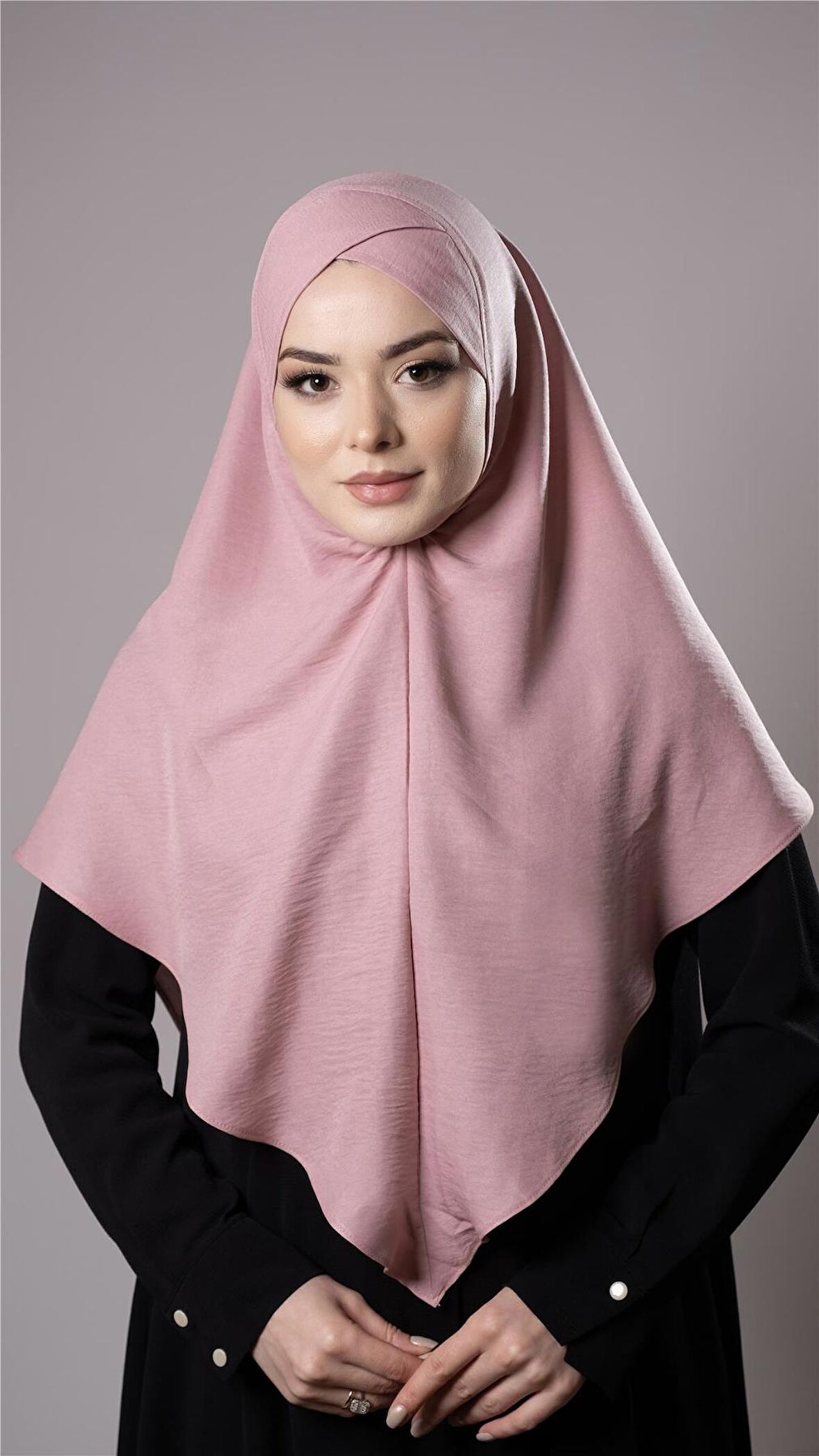 Pudra Pratik Hazır Geçmeli Tesettür Eşarp Pamuk Caz Kumaş Tek Katlı Çapraz Hijab 2305_06