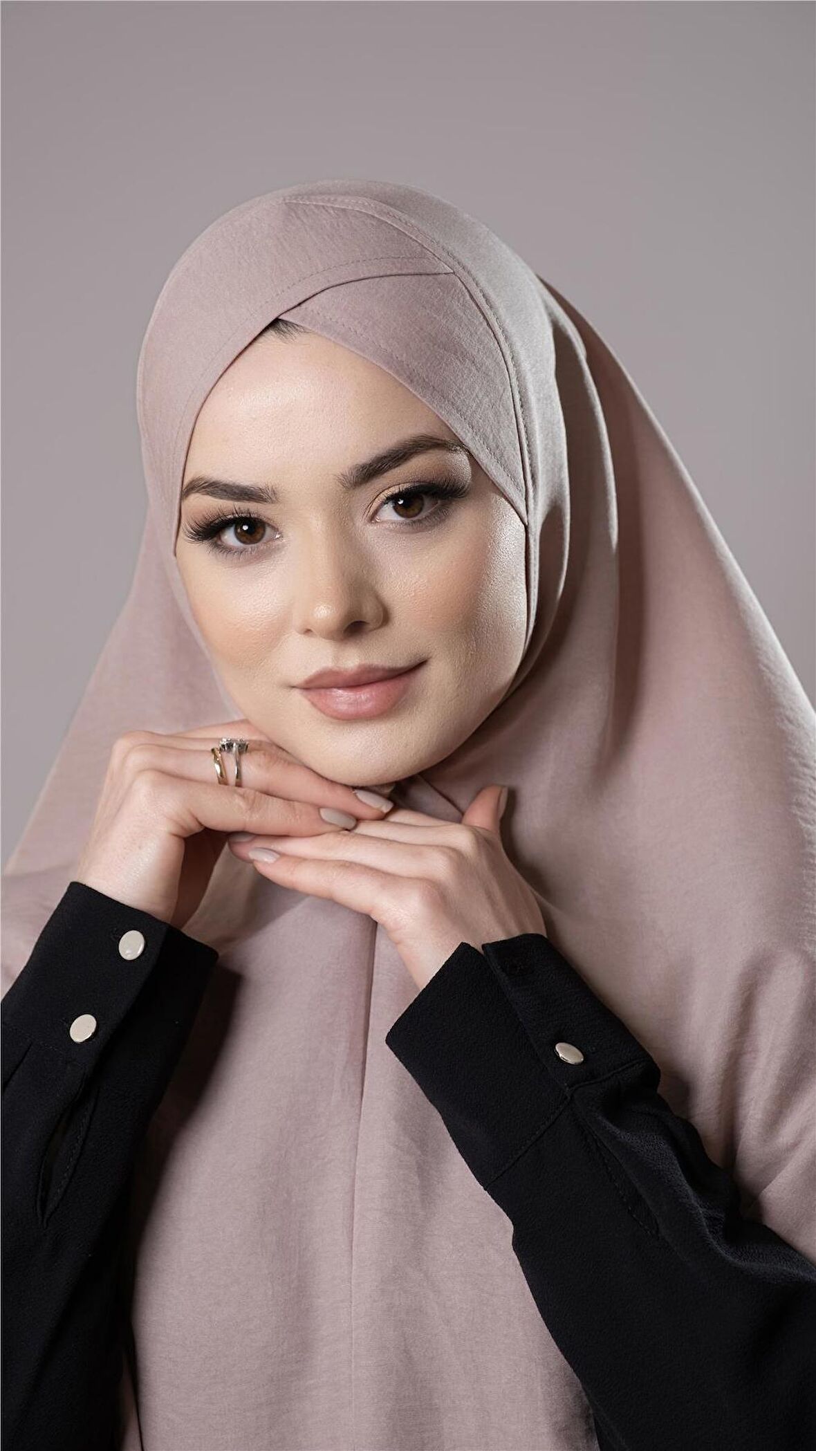 Bej Pratik Hazır Geçmeli Tesettür Eşarp Pamuk Caz Kumaş Tek Katlı Çapraz Hijab 2305_12
