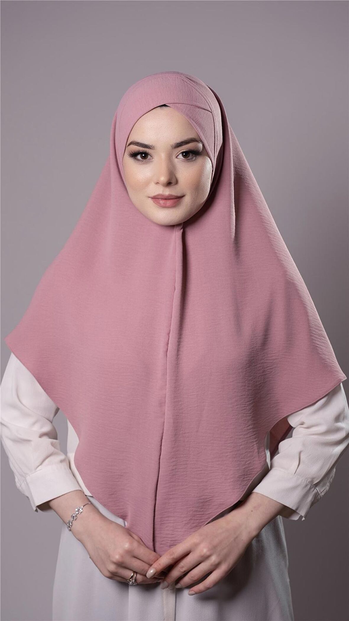 Gül Kurusu Pratik Hazır Geçmeli Tesettür Eşarp Aerobin Kumaş  Çapraz Hijab 2307_18