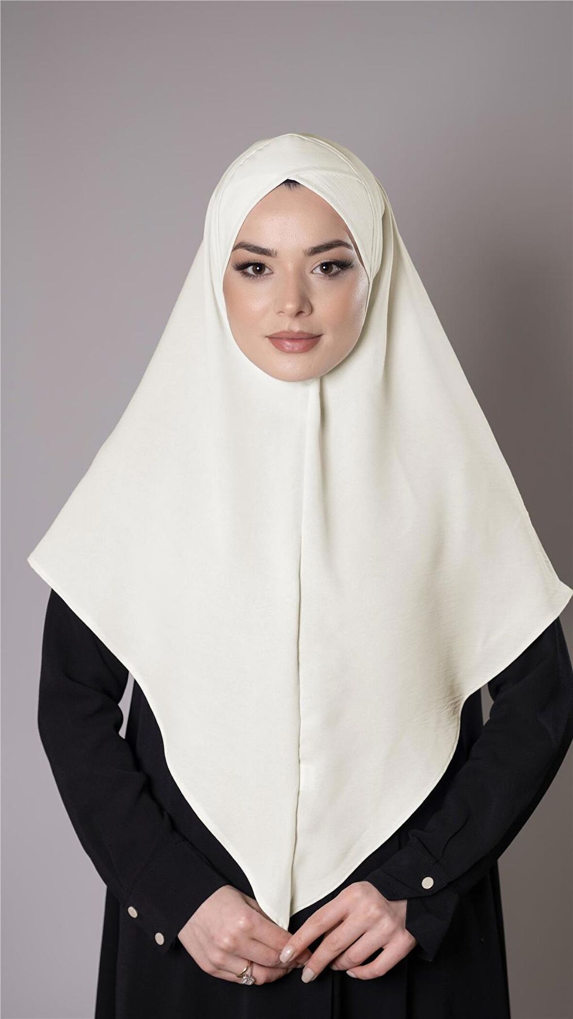 Ekru Pratik Hazır Geçmeli Tesettür Eşarp Aerobin Kumaş  Çapraz Hijab 2307_27