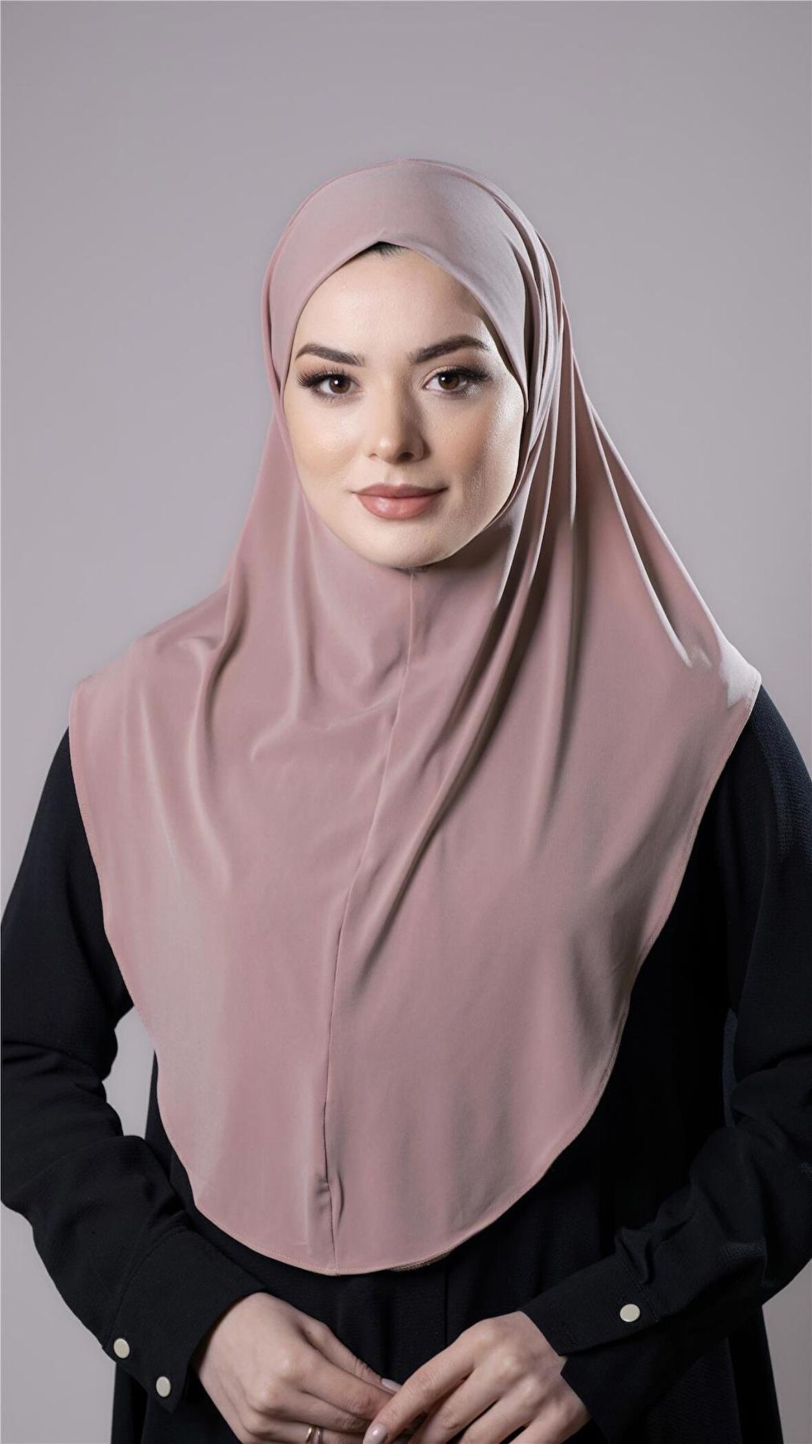 Pudra Pratik Hazır Geçmeli Tesettür Eşarp Sandy Kumaş Düz Hijab 2308_06