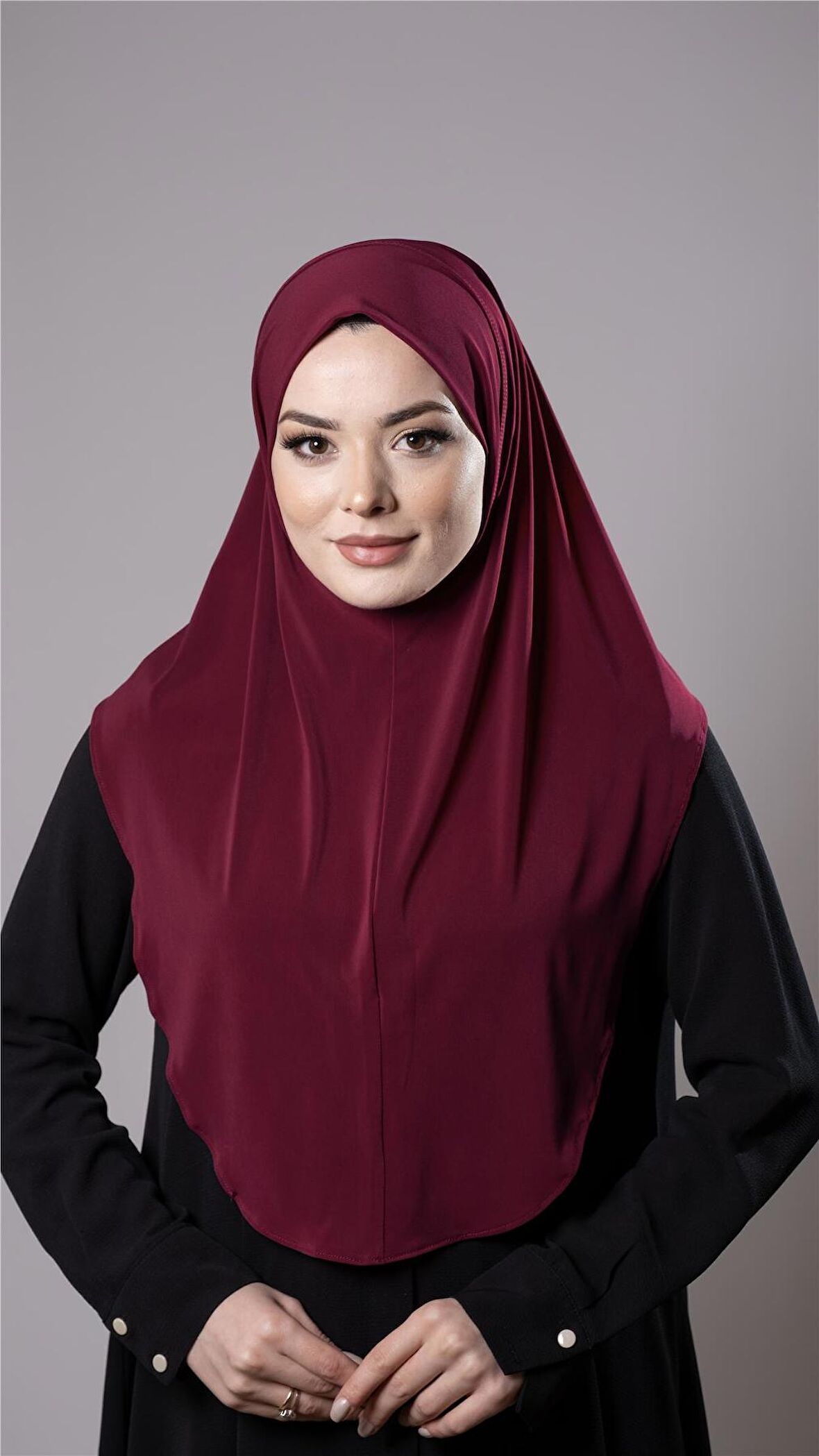 Bordo Pratik Hazır Geçmeli Tesettür Eşarp Sandy Kumaş Düz Hijab 2308_16