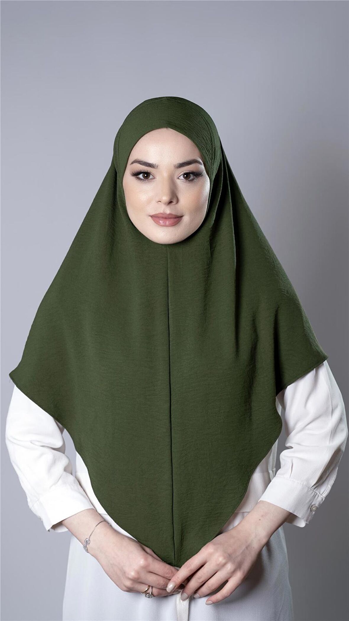 Haki Pratik Hazır Geçmeli Tesettür Eşarp Aerobin Kumaş Düz Hijab 2309_09