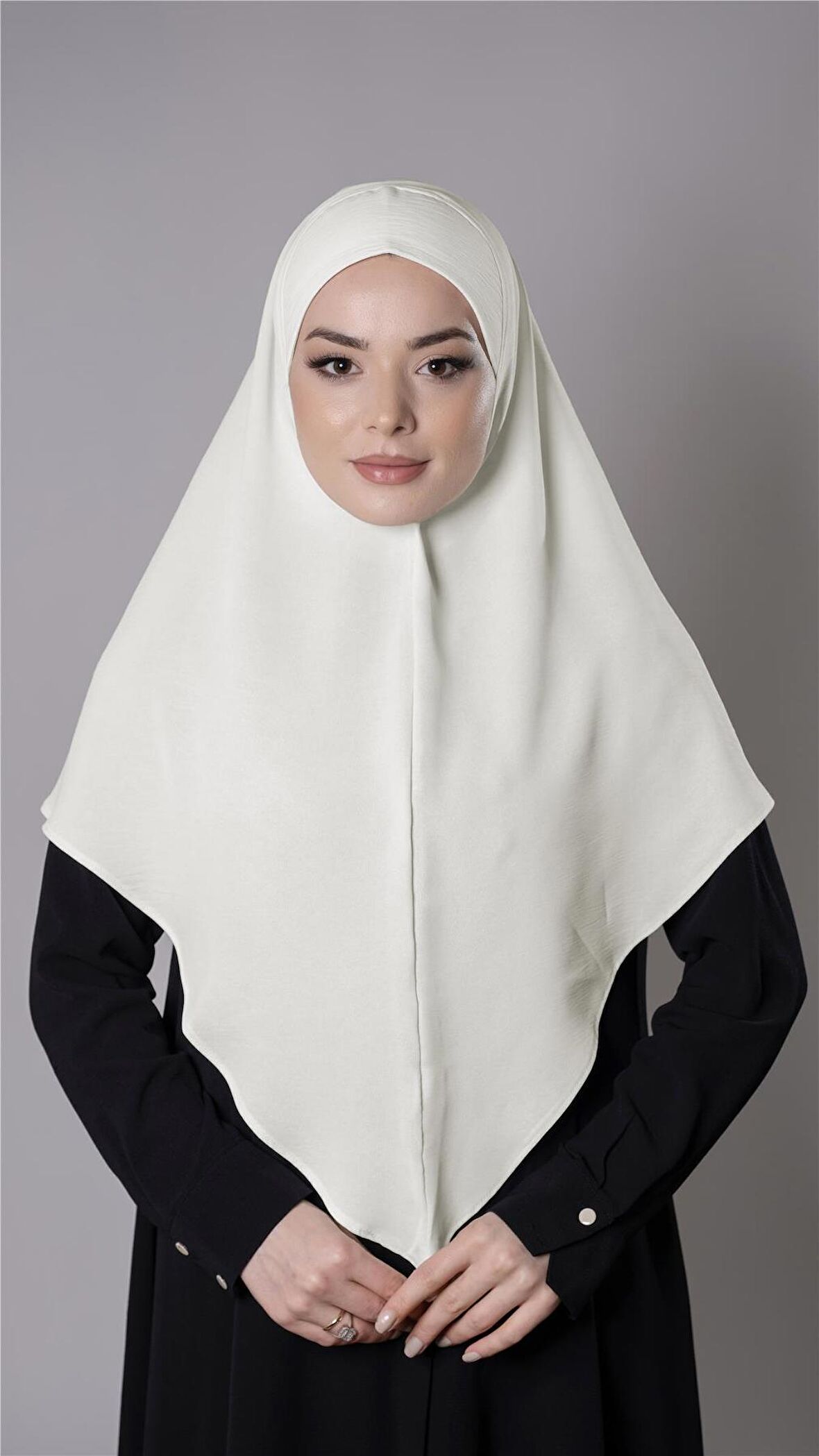 Ekru Pratik Hazır Geçmeli Tesettür Eşarp Aerobin Kumaş Düz Hijab 2309_27