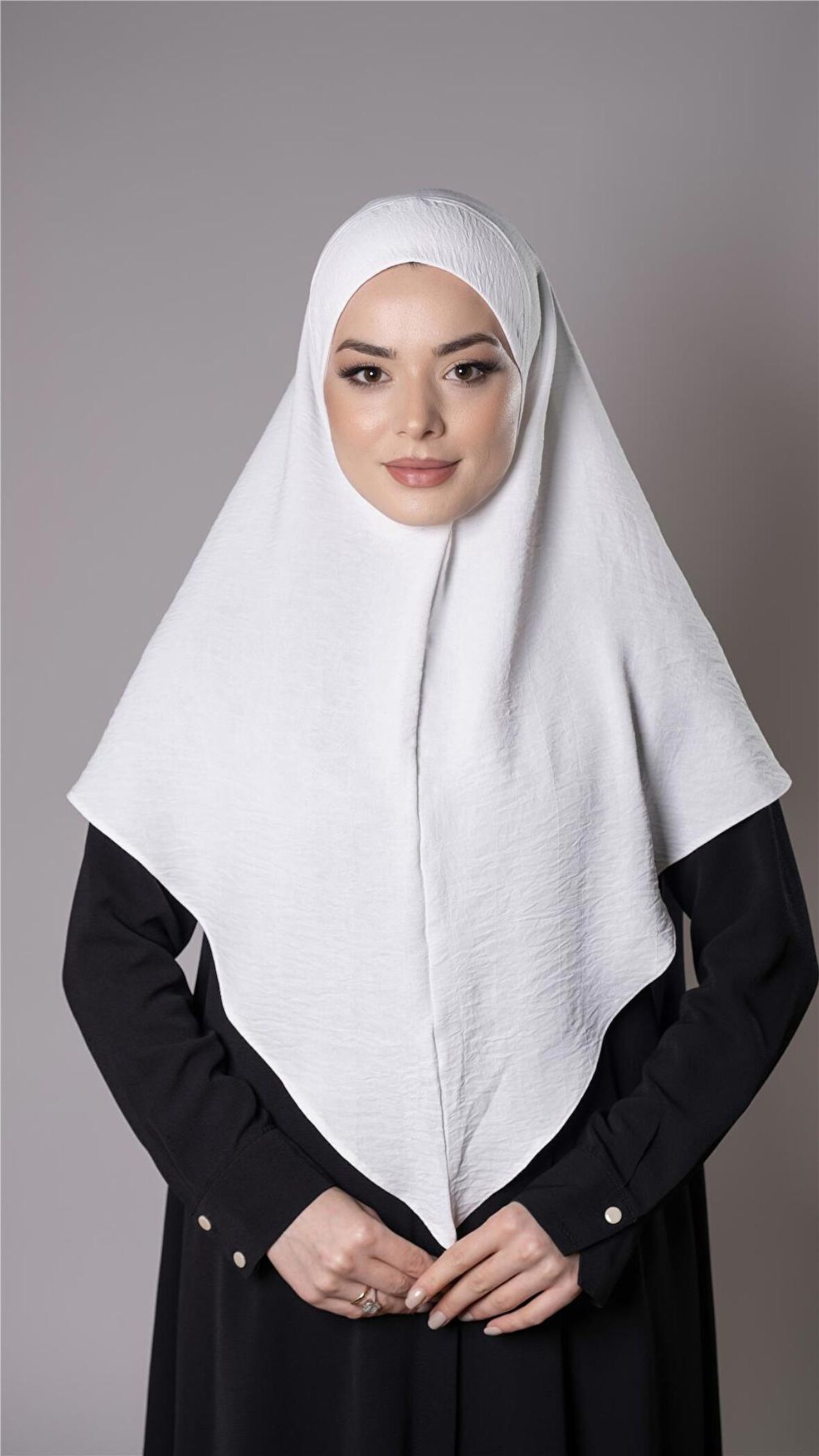 Krem Pratik Hazır Geçmeli Tesettür Eşarp Aerobin Kumaş Düz Hijab 2309_40