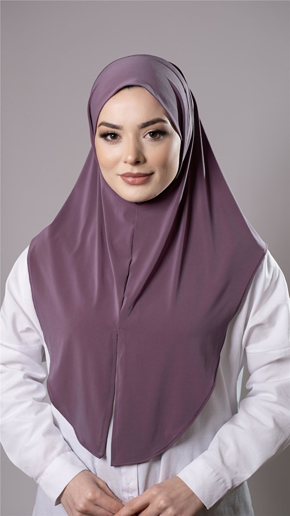 Violet Pratik Hazır Geçmeli Tesettür Eşarp Sandy Kumaş Yırtmaçlı Düz Hijab 2310_21