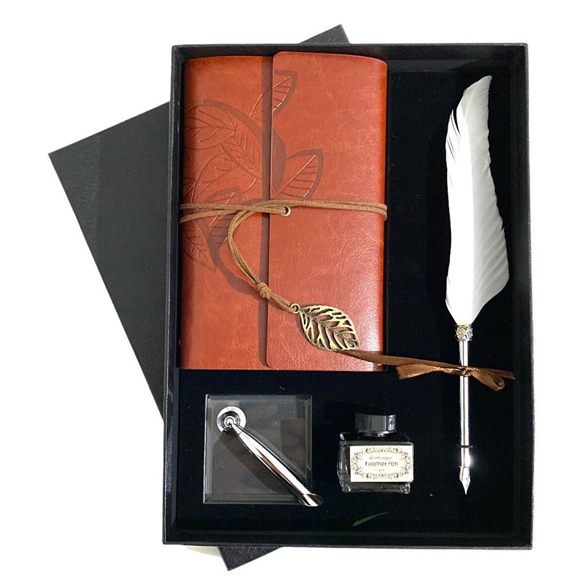 Kişiye Özel  Kutulu  Divit Kalem ve Deri Kaplı Anı Defteri