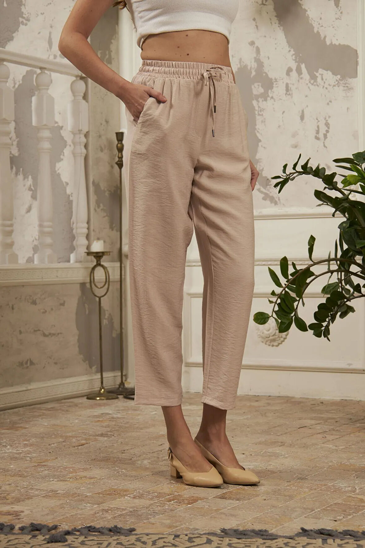 RAHAT KALIP DESENLİ KUMAŞ PANTOLON