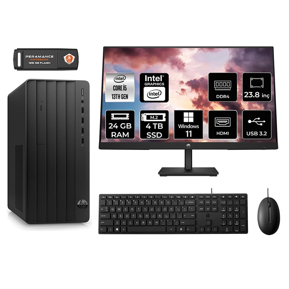 HP PRO TOWER 290 G9 i5 13500 24GB RAM 4TB SSD W11PRO 8T2W9ES MASAÜSTÜ PC & 23.8'' MONİTÖR