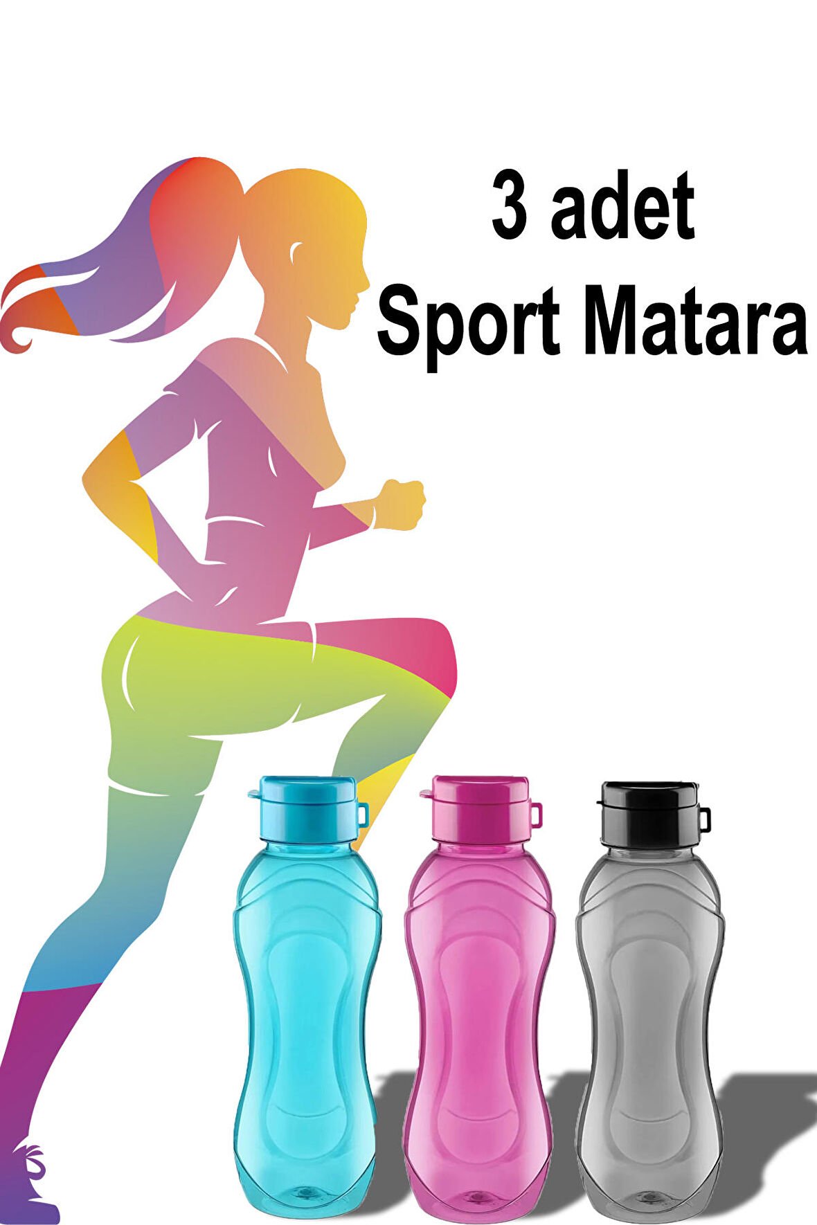 Sporcu Matarası Şeffaf Renkli 3 Adet 750ml