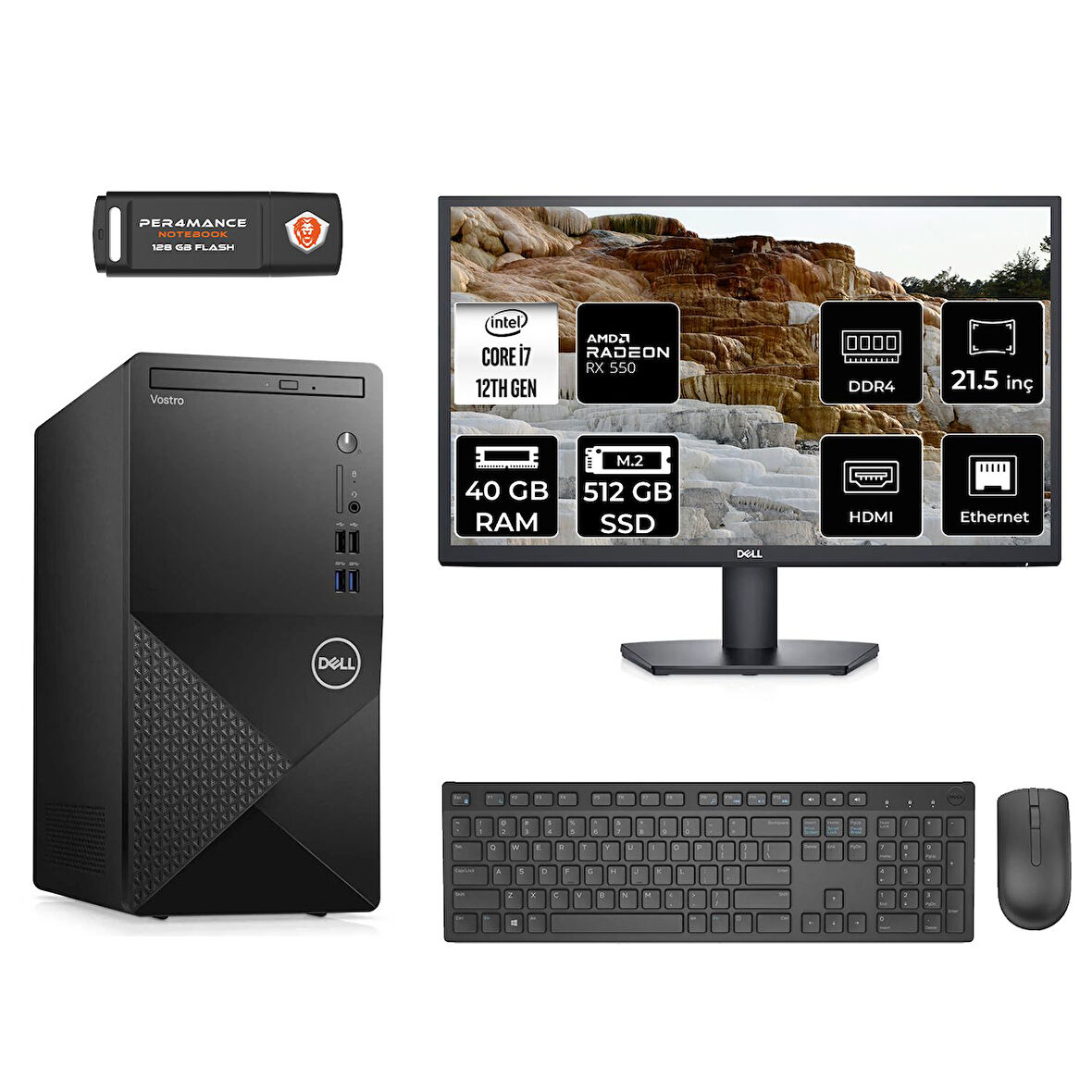 DELL VOSTRO 3910 MN753910D187 i7 12700 40GB RAM 512GB SSD RX550 4GB 21.5" FDOS MASAÜSTÜ PC