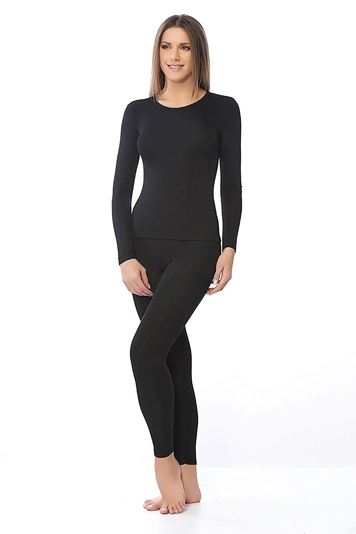 Kadın Kışlık Termal Sıcak Tutan Tayt Fanila Takım Set Siyah