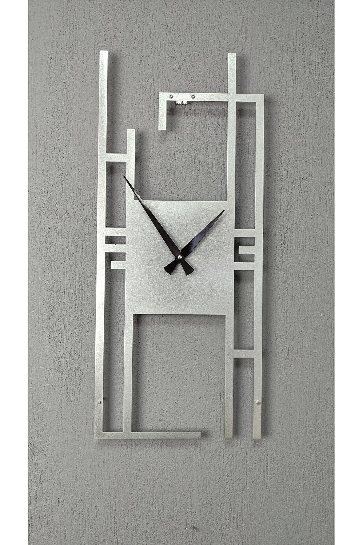 Carisma Metal Silver/Gümüş Dikdörtgen Duvar Saati - Ev/Ofis Saati -Hediye Saat-100 x 43 Cm