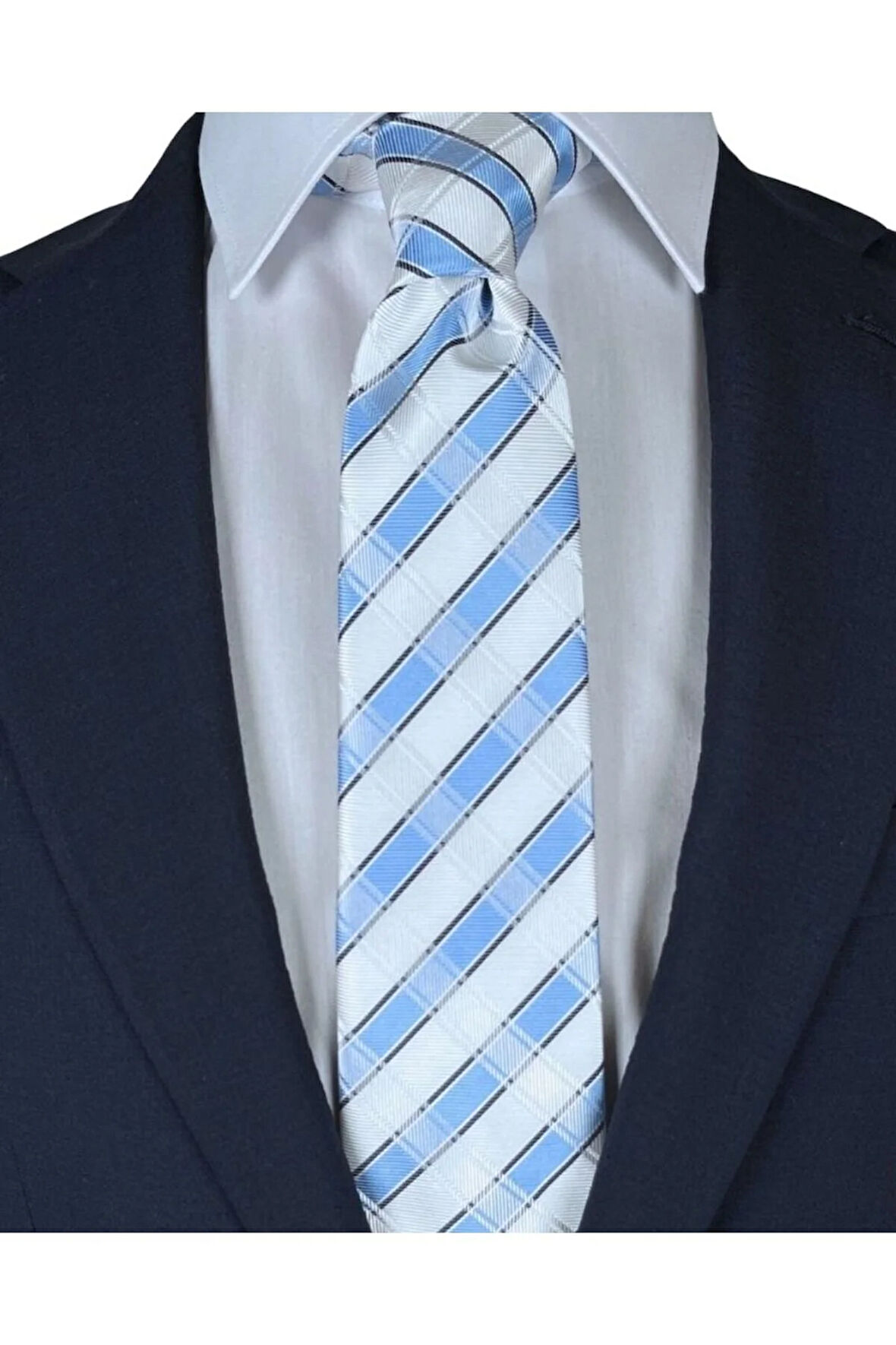 Ekose Desenli 7 Cm Genişliğinde Mavi Renkli Ince Kravat