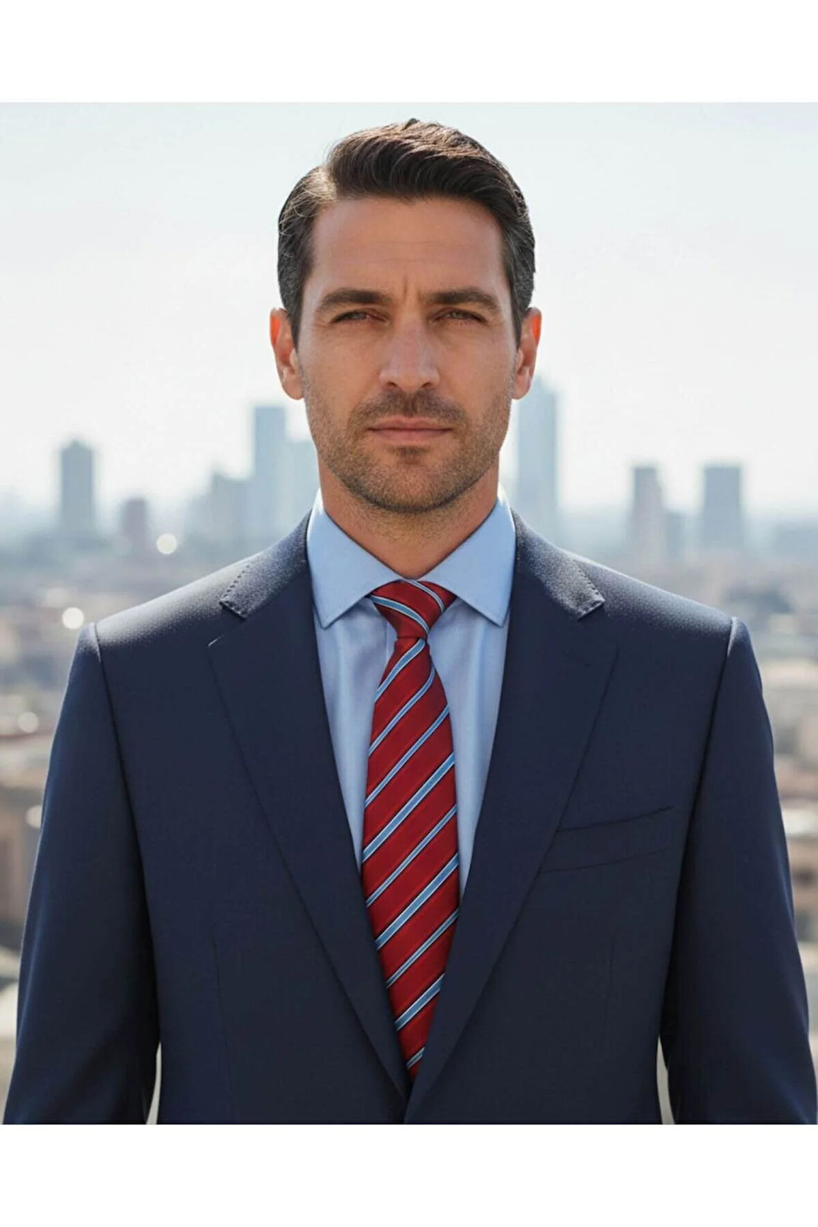 Mavi Çizgili 8 Cm Genişliğinde Klasik Kırmızı Kravat