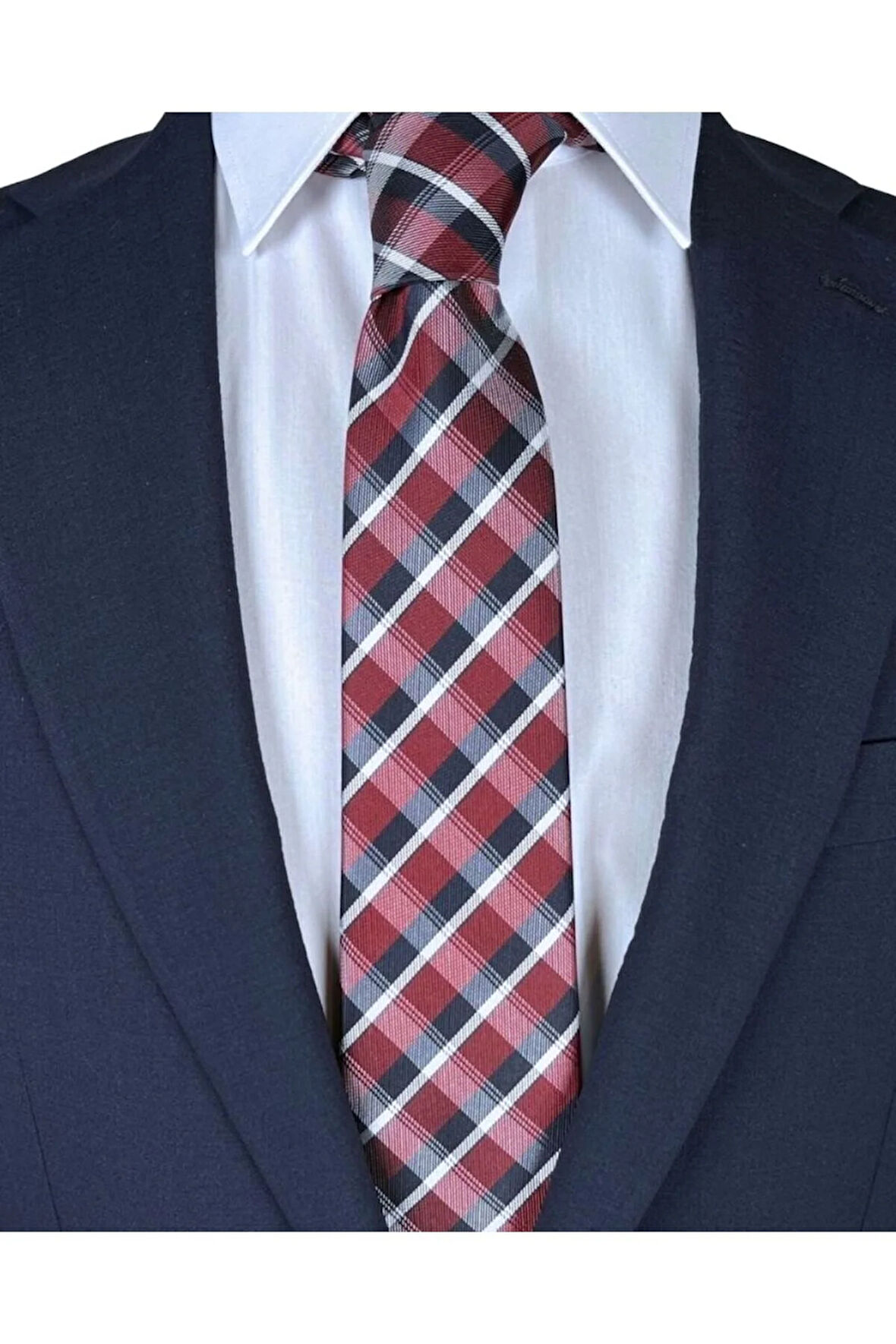 Bordo Ekose Desenli 7 Cm Genişliğinde Ince Kravat