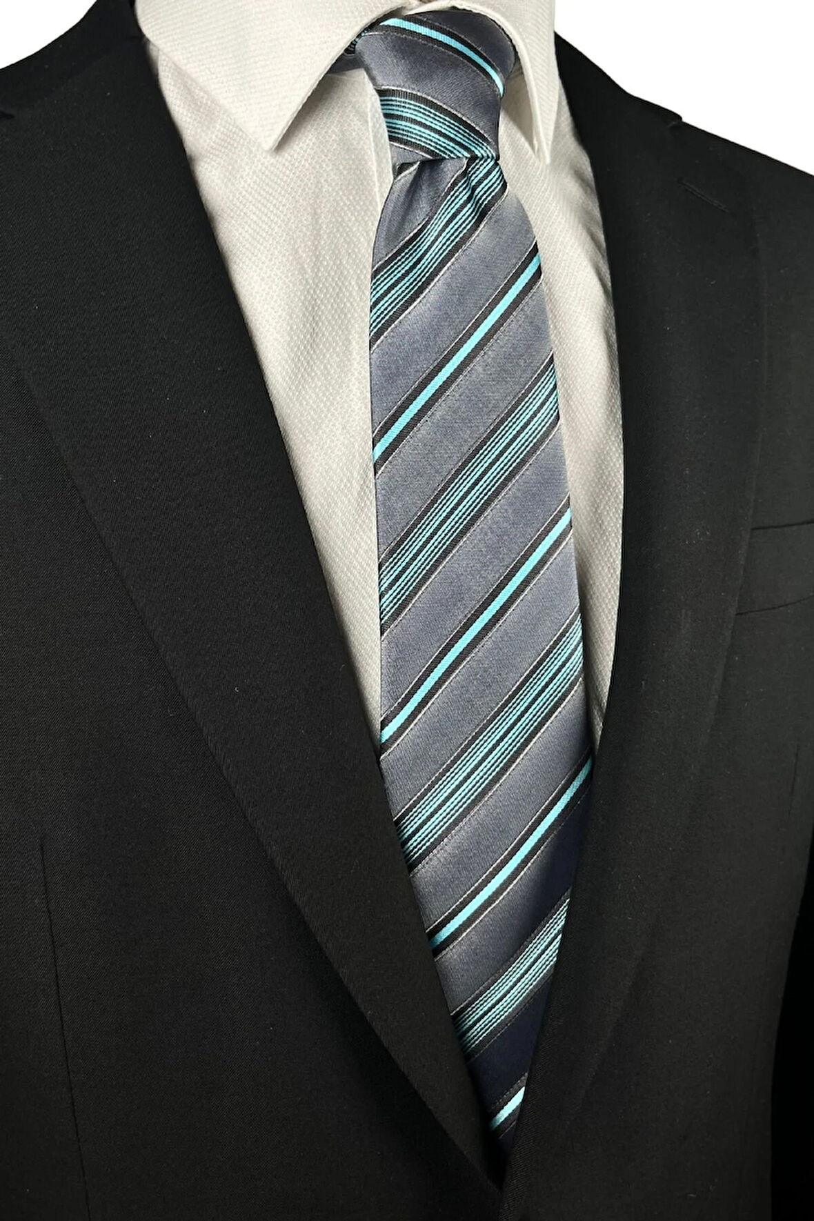 Gri Mavi Çizgili Kravat