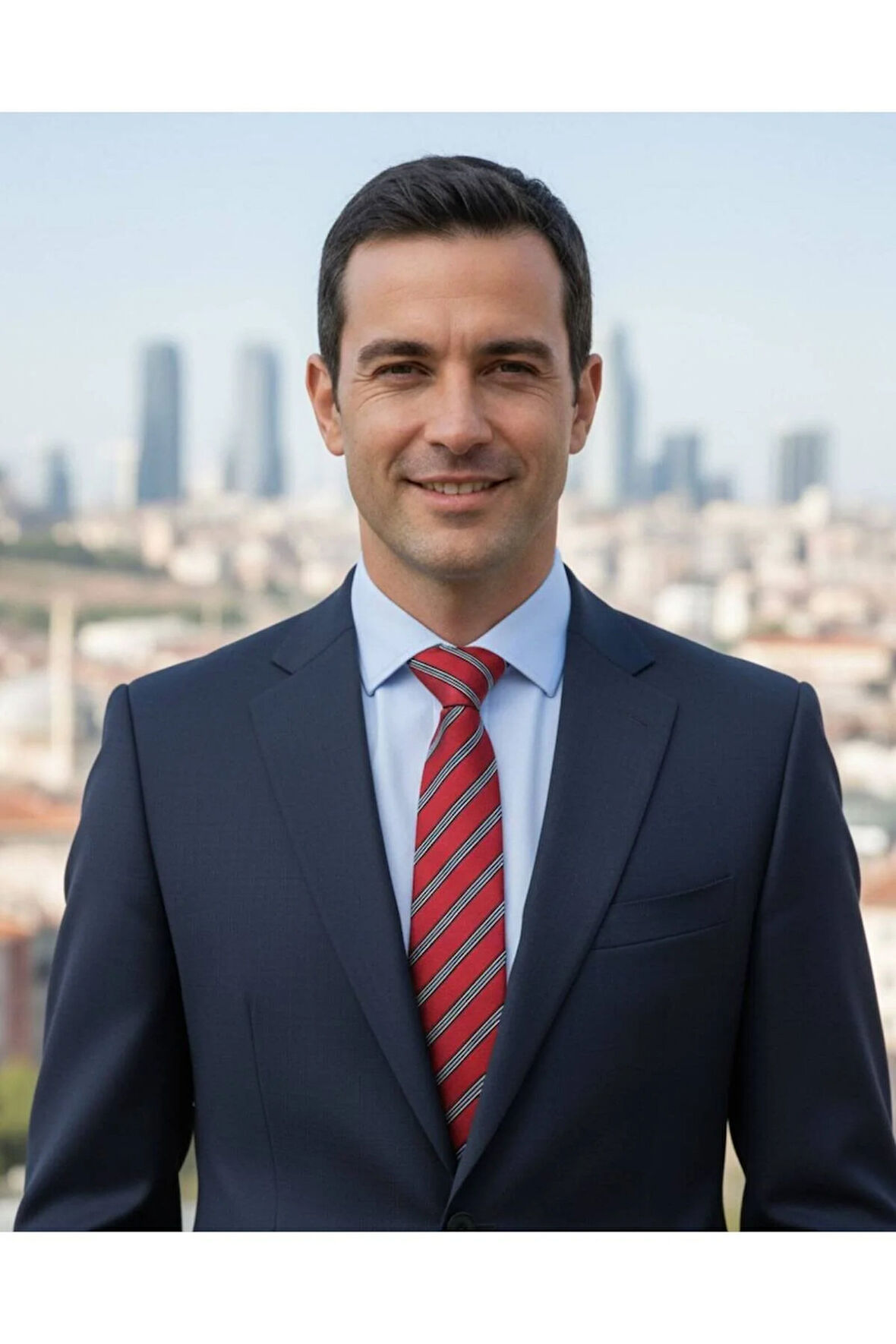 Lacivert Beyaz Çizgili 8 Cm Genişliğinde Kırmızı Kravat