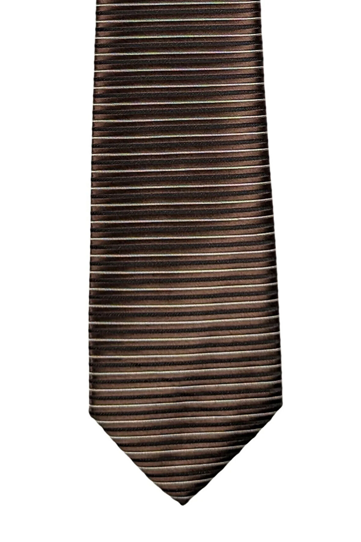 7 Cm Genişliğinde Enine Çizgili Kahverengi Ince Kravat