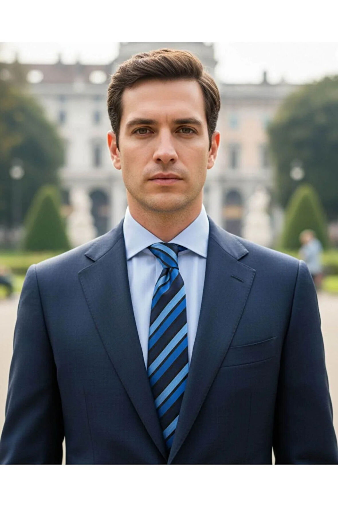 Mavi Lacivert Kalın Çizgili 8 Cm Genişliğinde Klasik Kravat