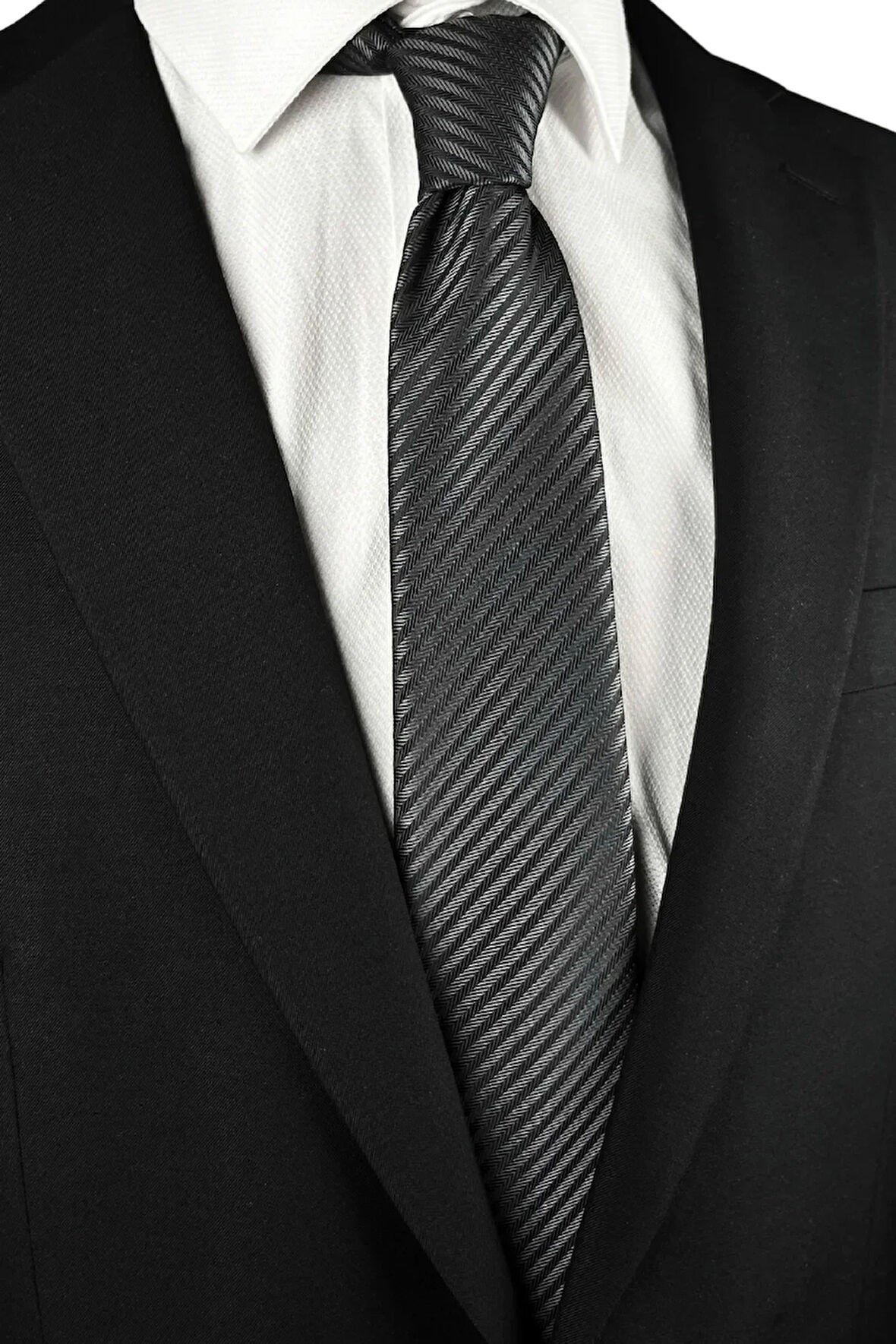 7 Cm Genişliğinde Siyah Gri Çizgili Ince Erkek Kravat