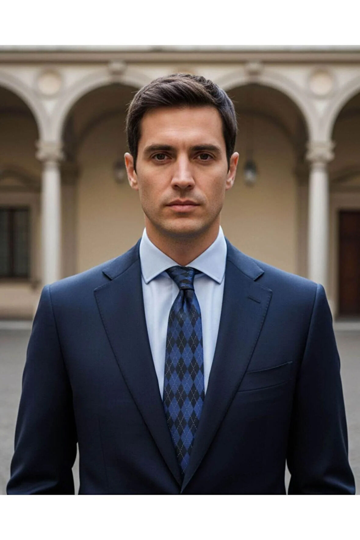 Lacivert Baklava Desenli 7 Cm Genişliğinde Ince Kravat