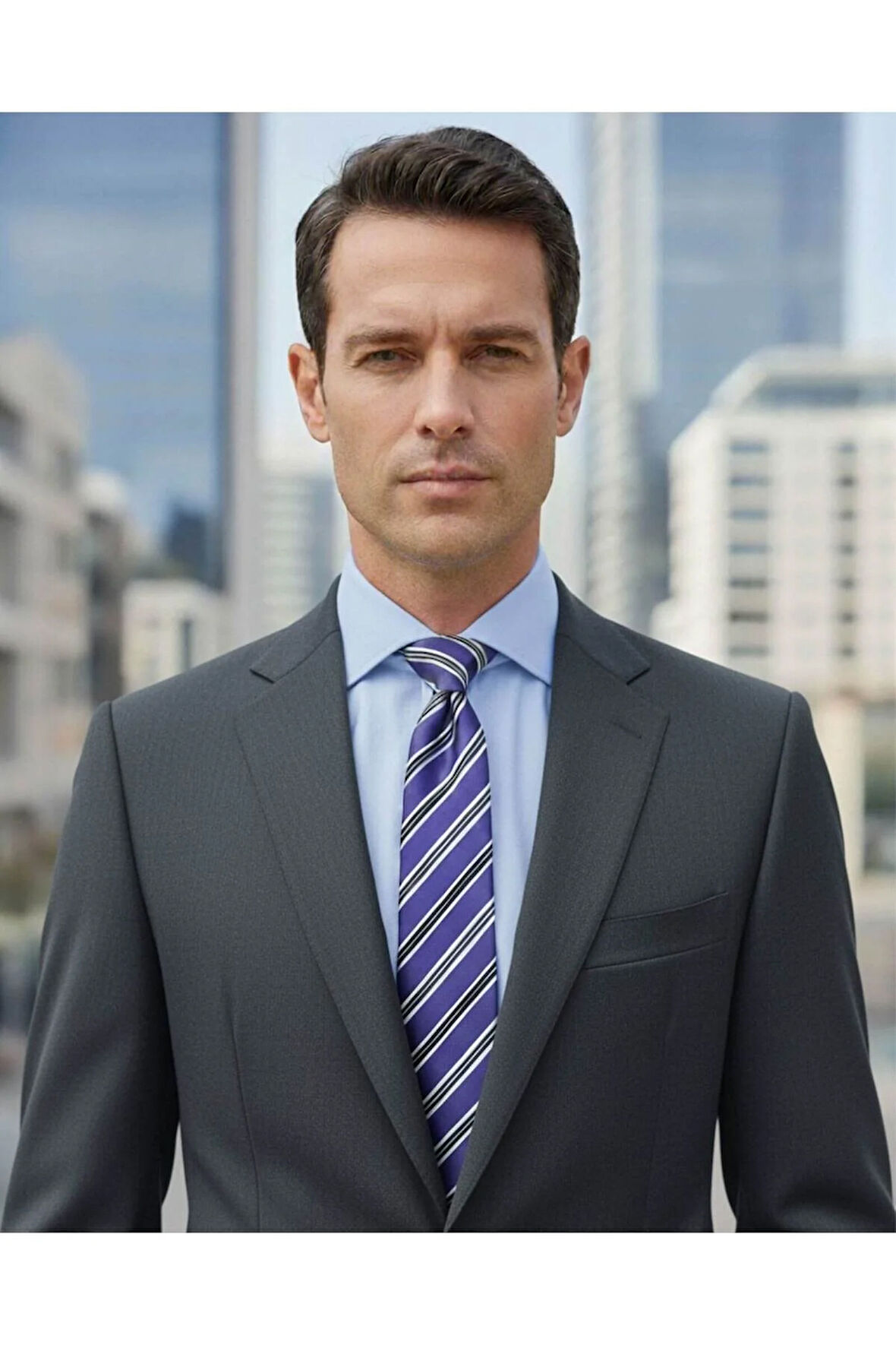 8 Cm Genişliğinde Lila Renkli Çizgili Klasik Kravat