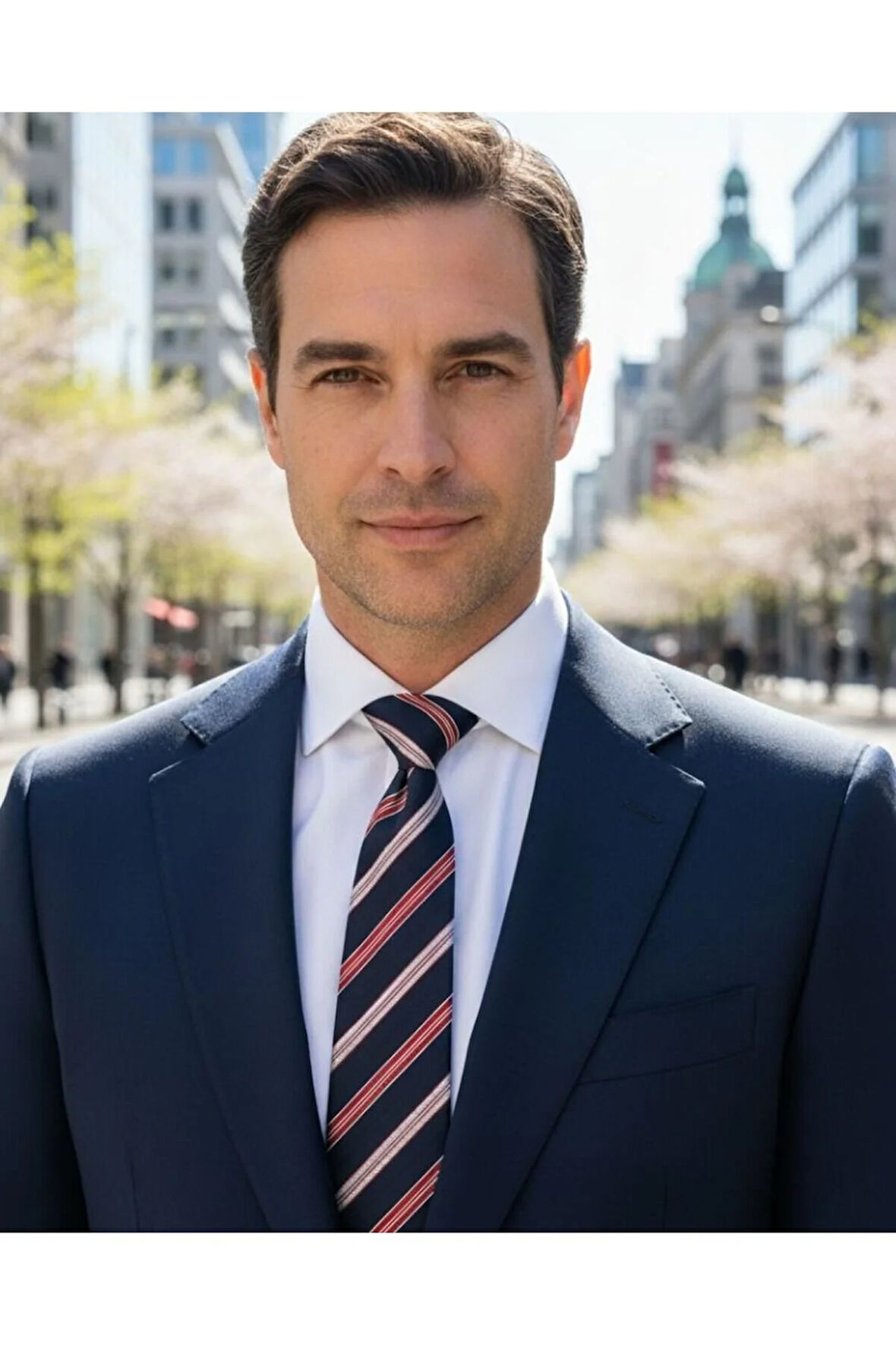 Lacivert Kırmızı Çizgili 8 Cm Genişliğinde Klasik Kravat