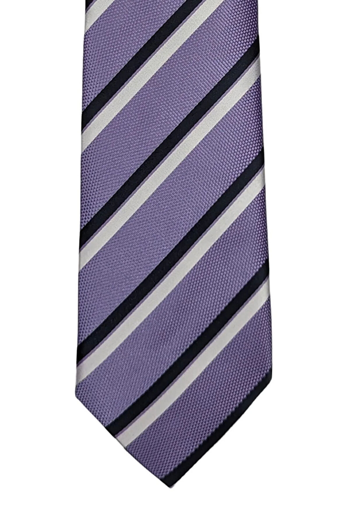 İtalya Üretimi Mor Ve Siyah Çizgili Kravat - 8 Cm Genişlik, 145 Cm Uzunluk
