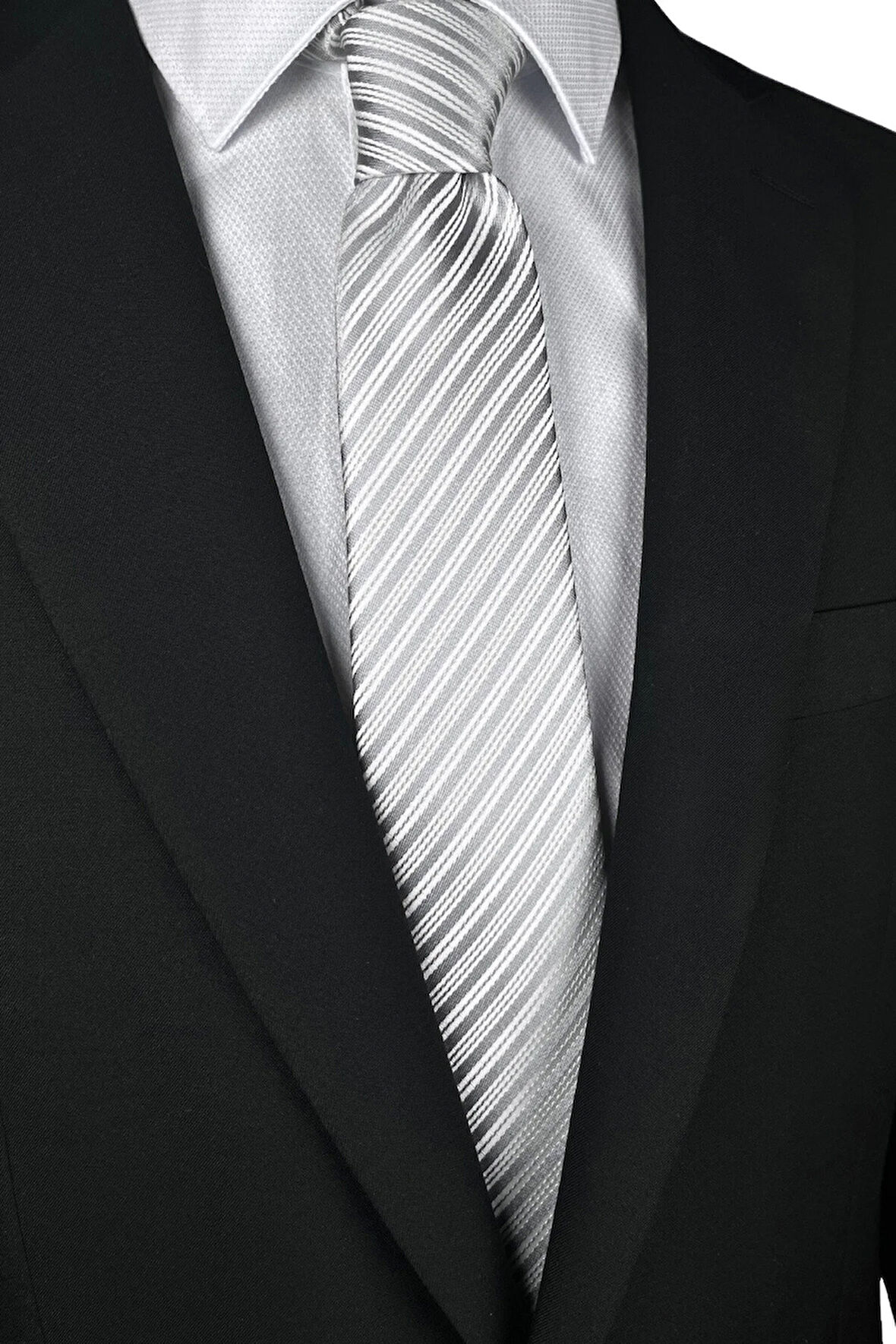 7 Cm Genişliğinde Gri Çizgili Ince Kravat