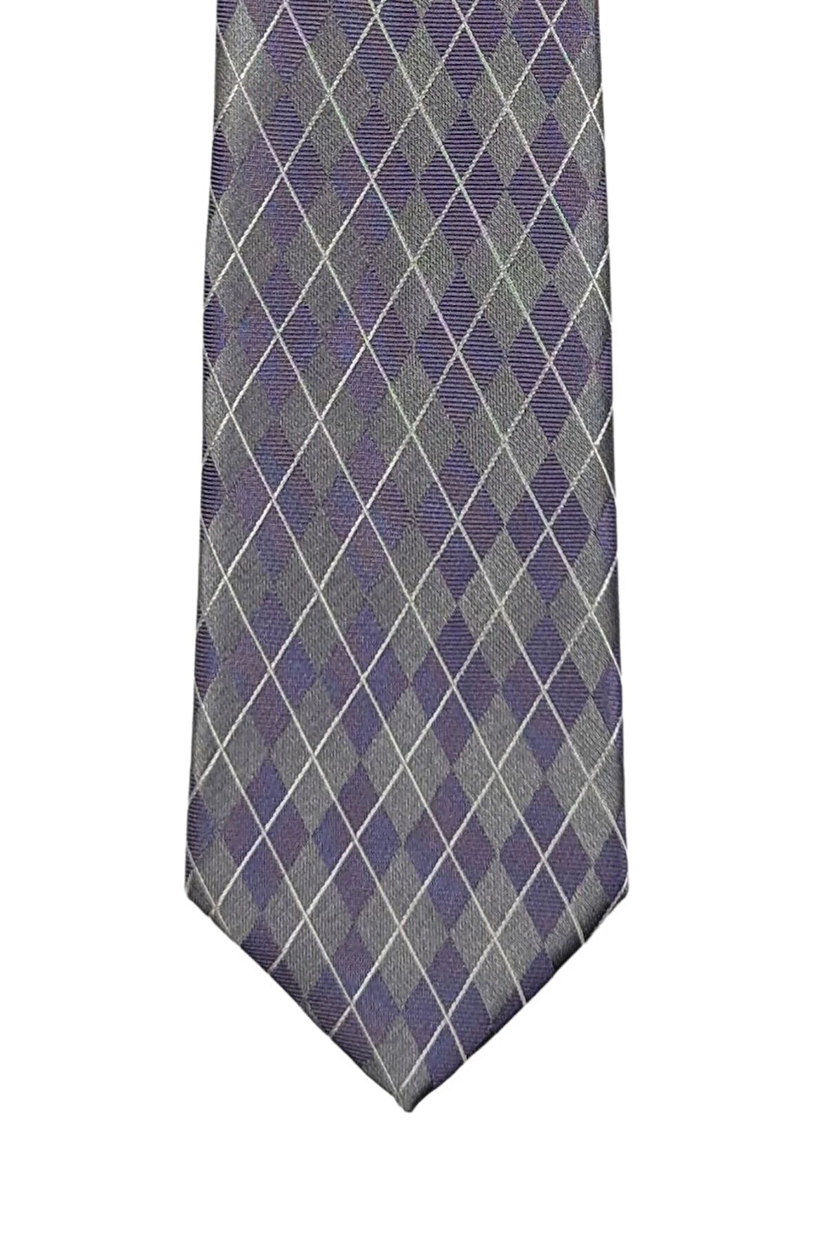 Lila Gri Baklava Desenli 7 Cm Genişliğinde Ince Kravat