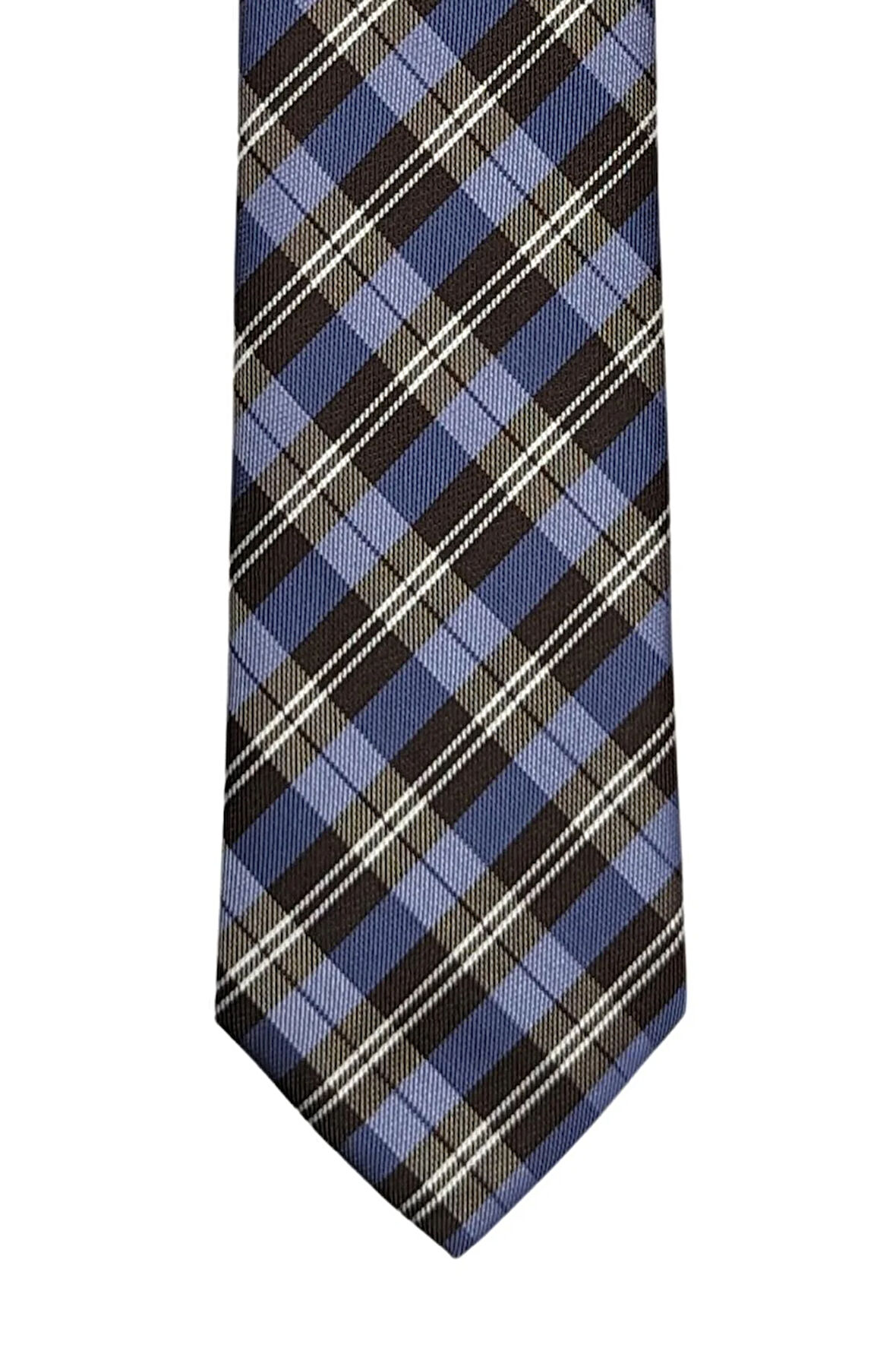 Kahverengi Ekose Desenli 7 Cm Genişliğinde Ince Kravat