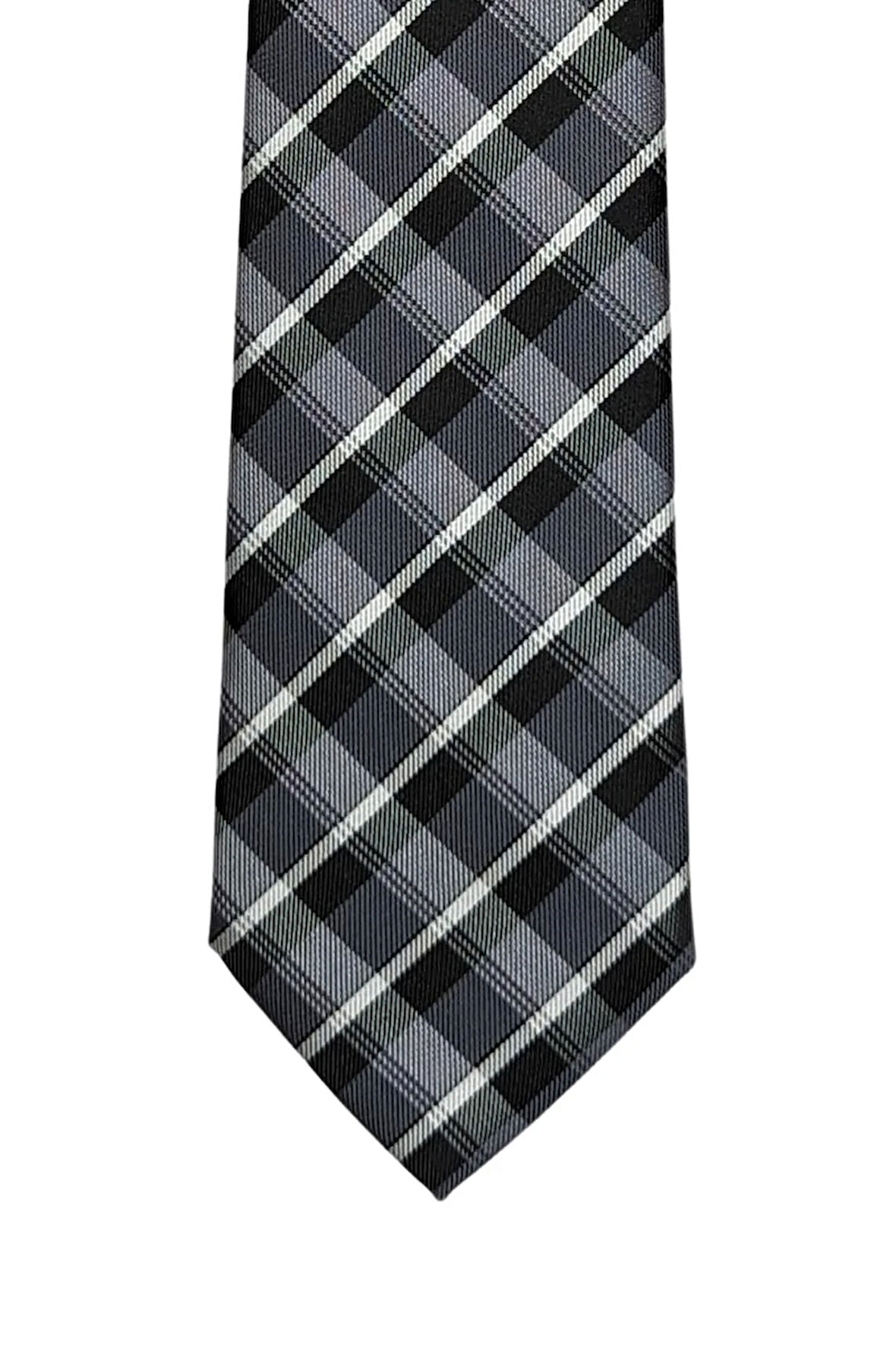 Gri Siyah Ekose Desenli 7 Cm Genişliğinde Kravat