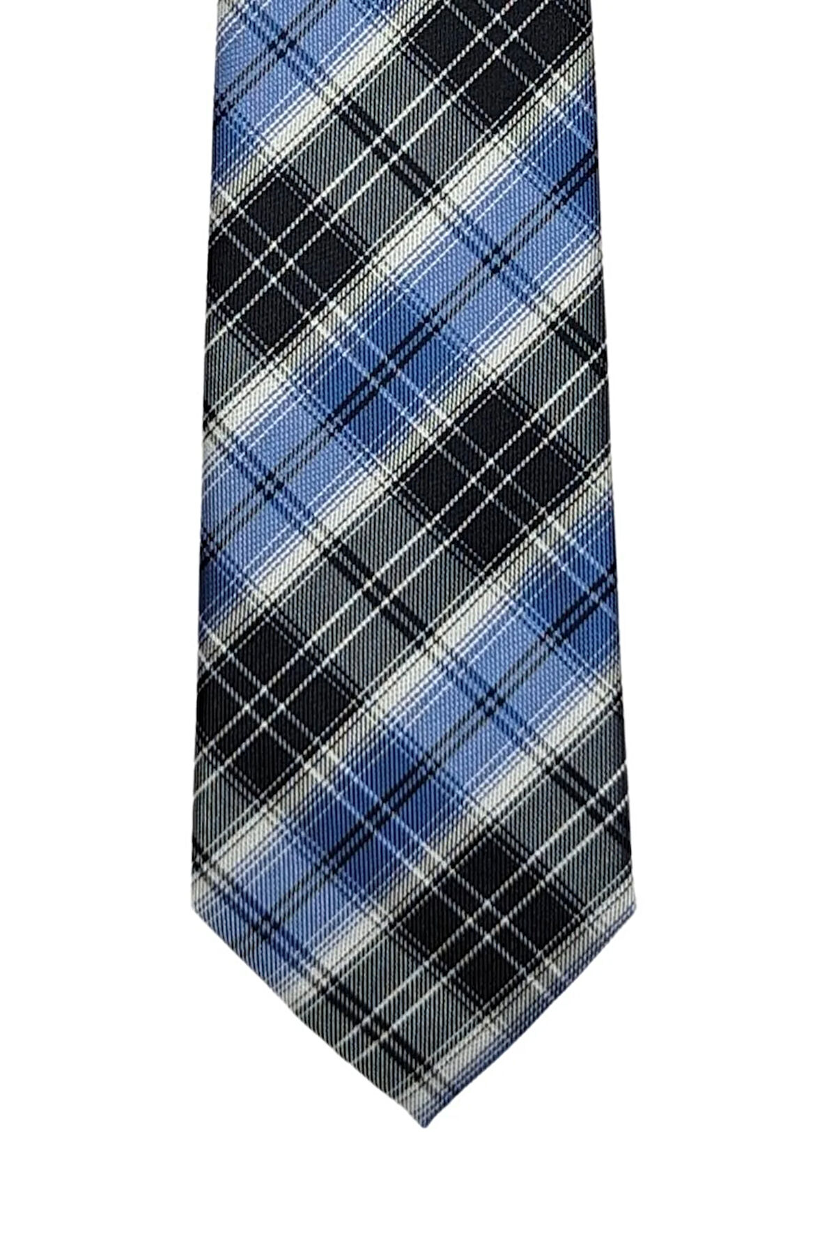 Mavi Lacivert Ekose Desenli 7 Cm Genişliğinde İnce Kravat