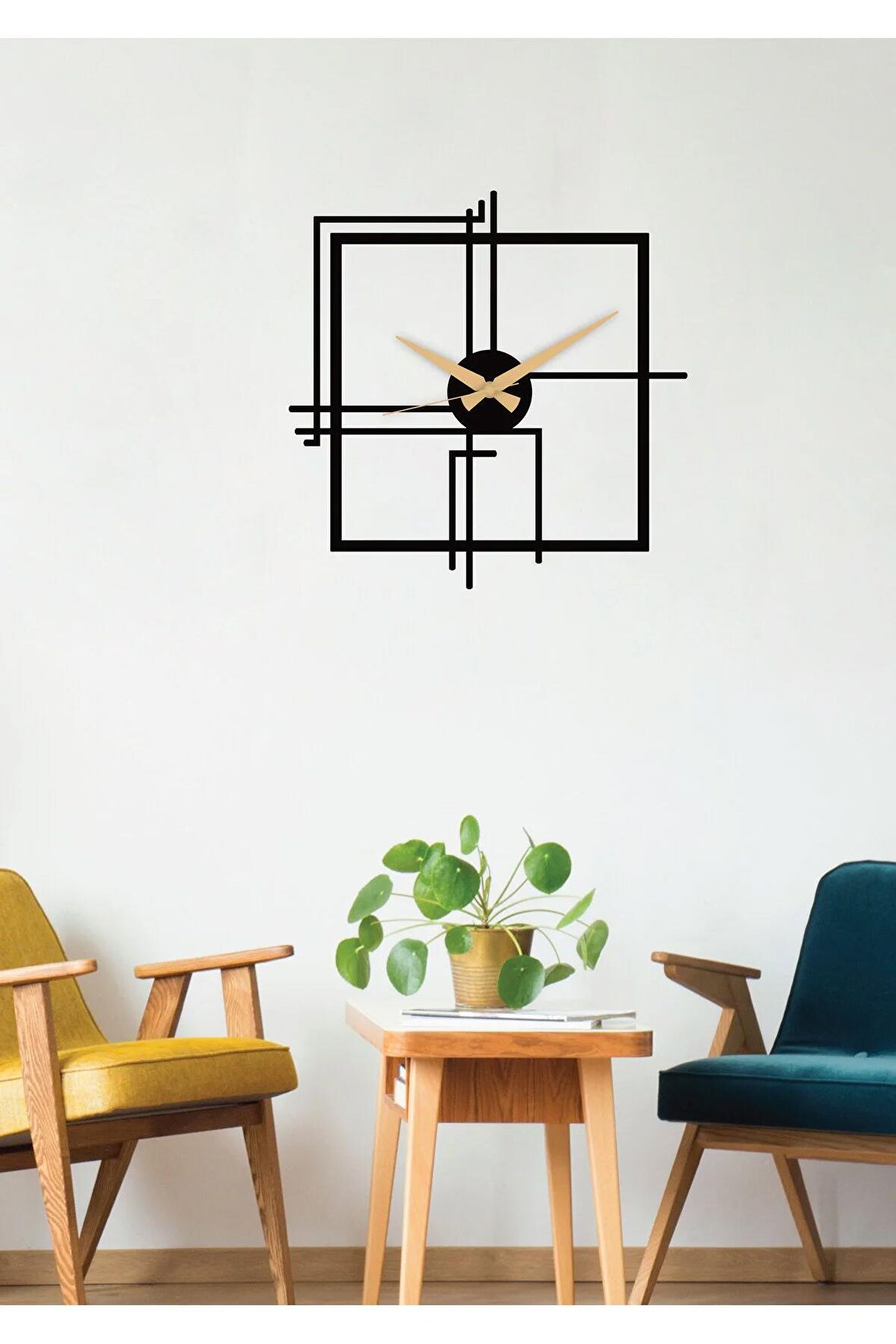 Kare Querencia Metal Siyah Duvar Saati - Ev / Ofis Saati - Hediye Saat - 70 x 70 Cm
