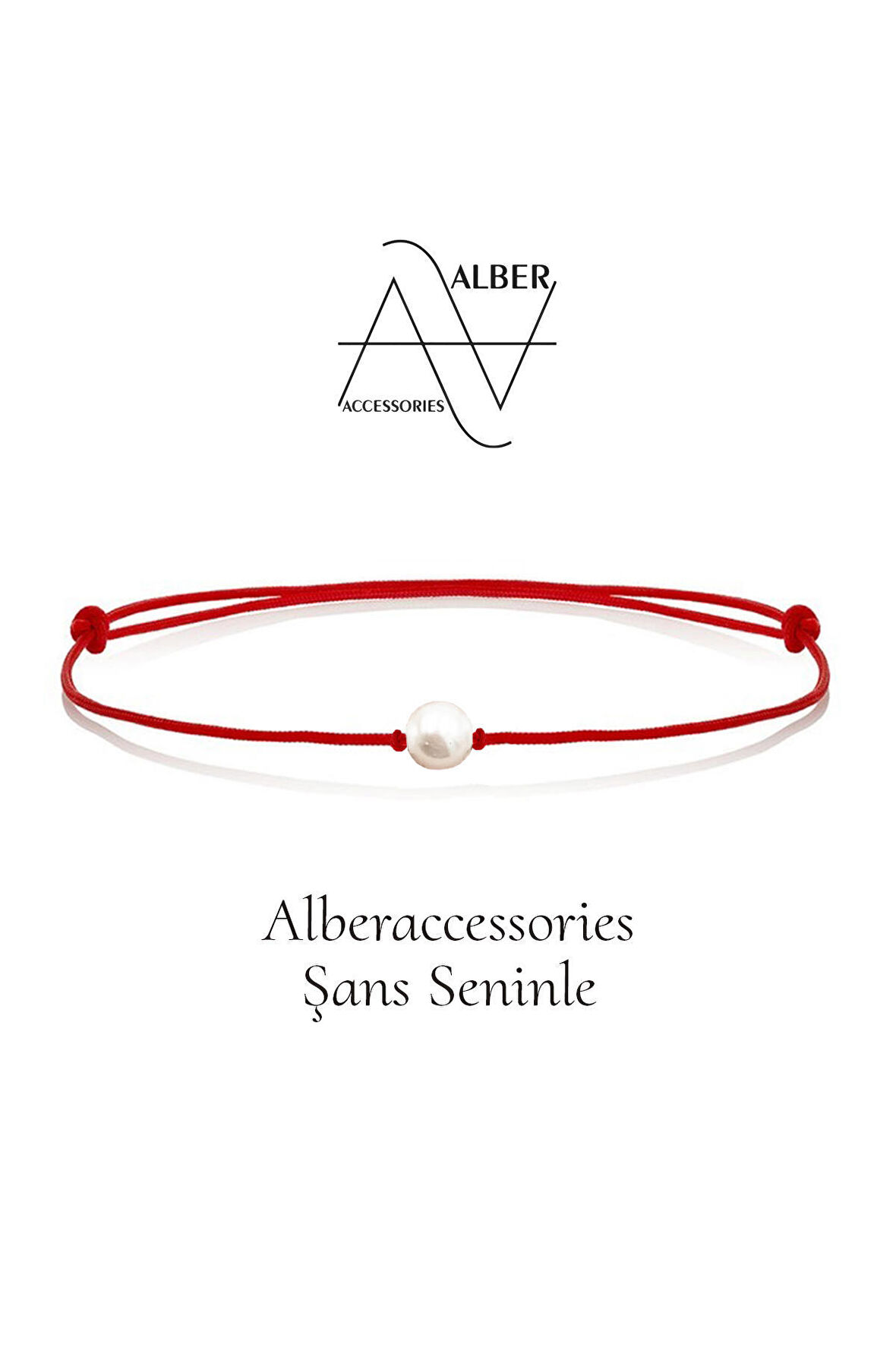 alberaccessories Şans Seninle 1.2 MM Beyaz İnci Love Kırmızı ( HALHAL )