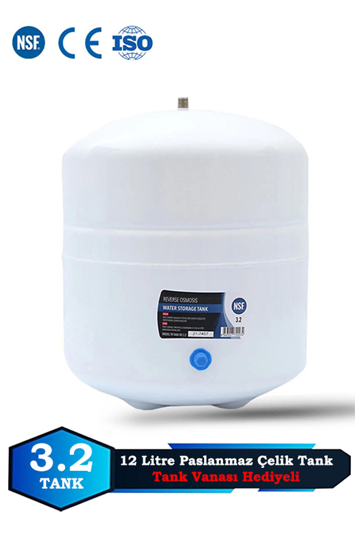 Su Arıtma Cihazı Metal Genleşme Su Tankı 12 Lt NSF Belgeli Su Arıtma Deposu Tank Vanası