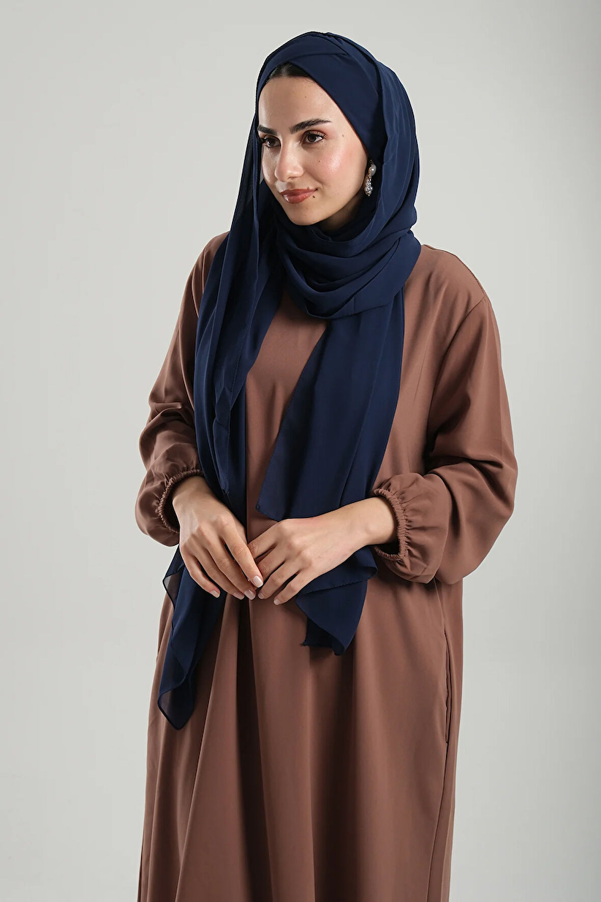 Lacivert Pratik Hazır Geçmeli Bone Şal Şifon Geçmeli Tek Bantlı Çapraz 1455_02