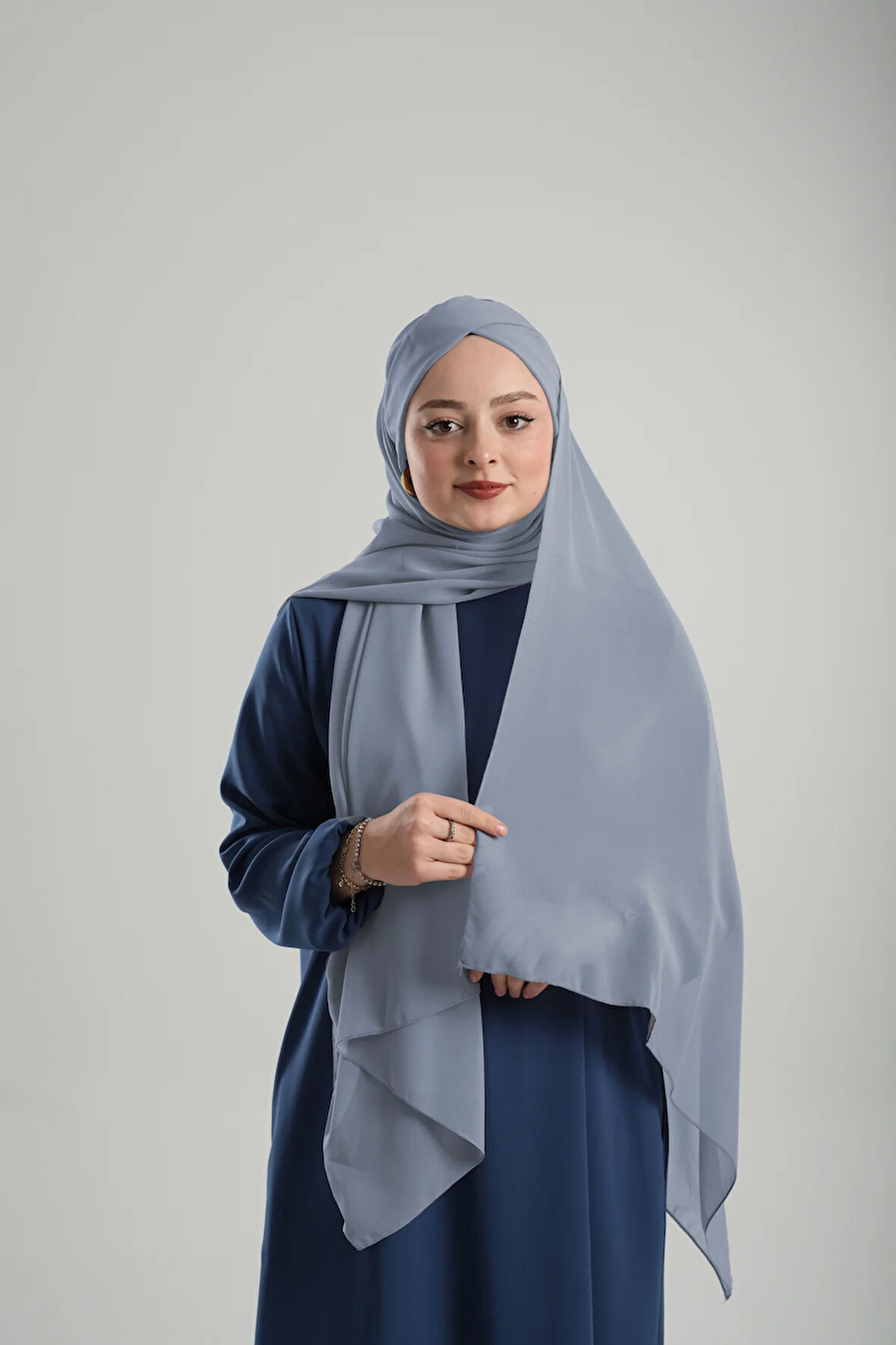 Gri Pratik Hazır Geçmeli Bone Şal Şifon Geçmeli Tek Bantlı Çapraz 1455_15