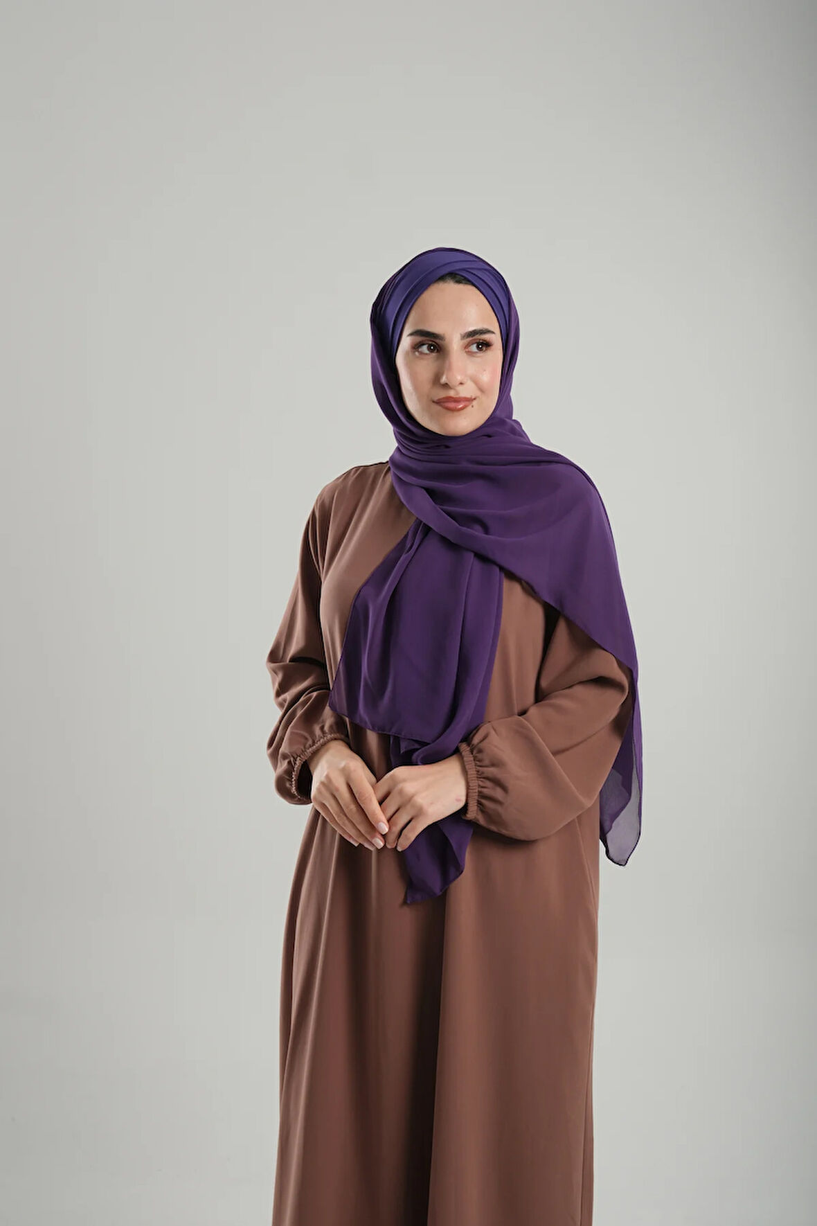 Mor Pratik Hazır Geçmeli Bone Şal Şifon Geçmeli İki Bantlı Çapraz 1460_22
