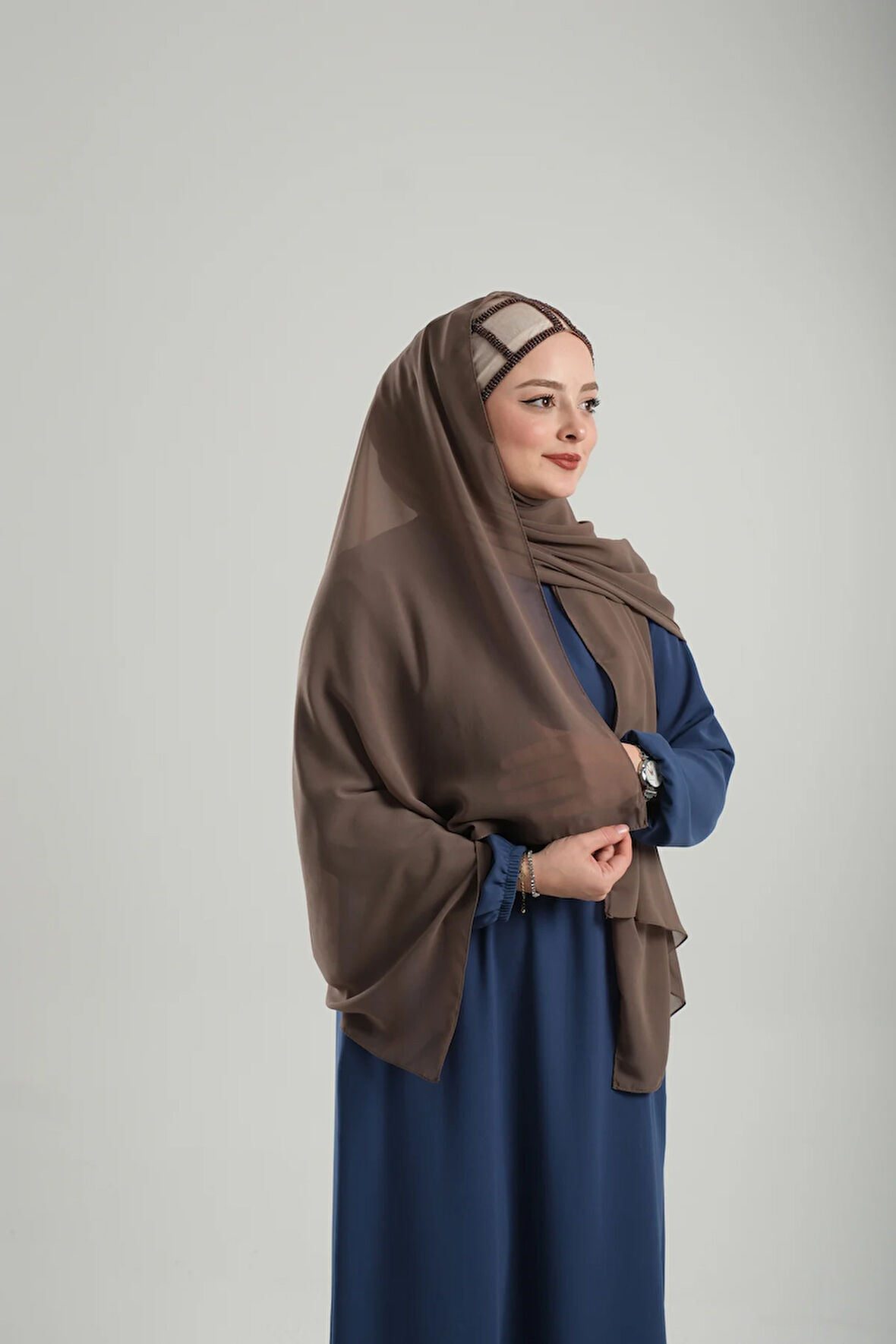 Vizon Arkadan Bağlamalı Abiye Şal Şifon Kare Desenli Taşlı 1900_10